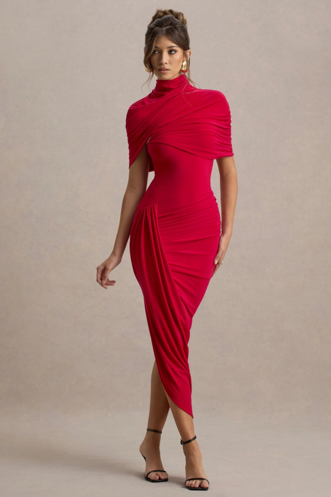Serelisse – Draped shoulder detail – Midi dress