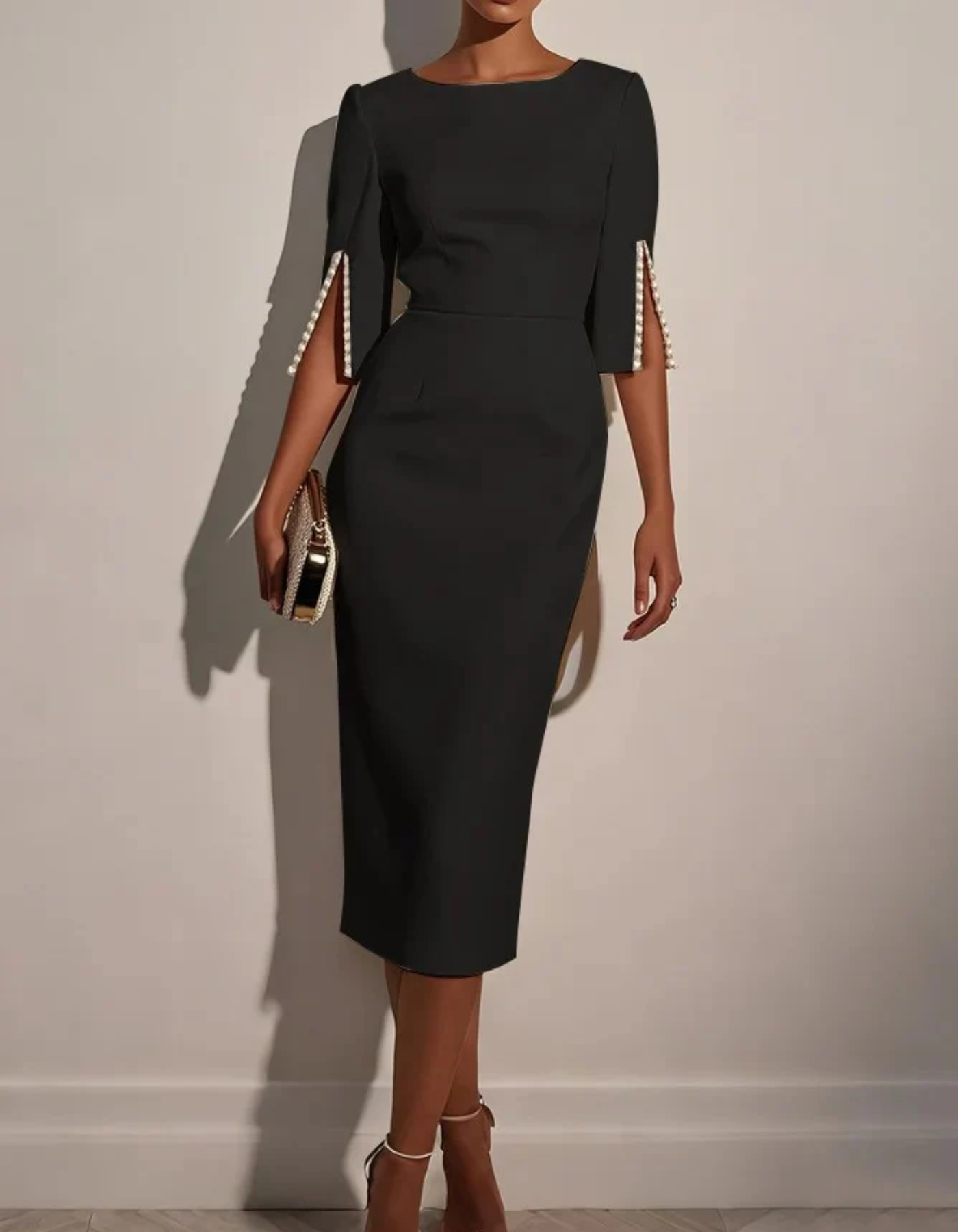 Adalina – Elegant pearl detail – Midi dress