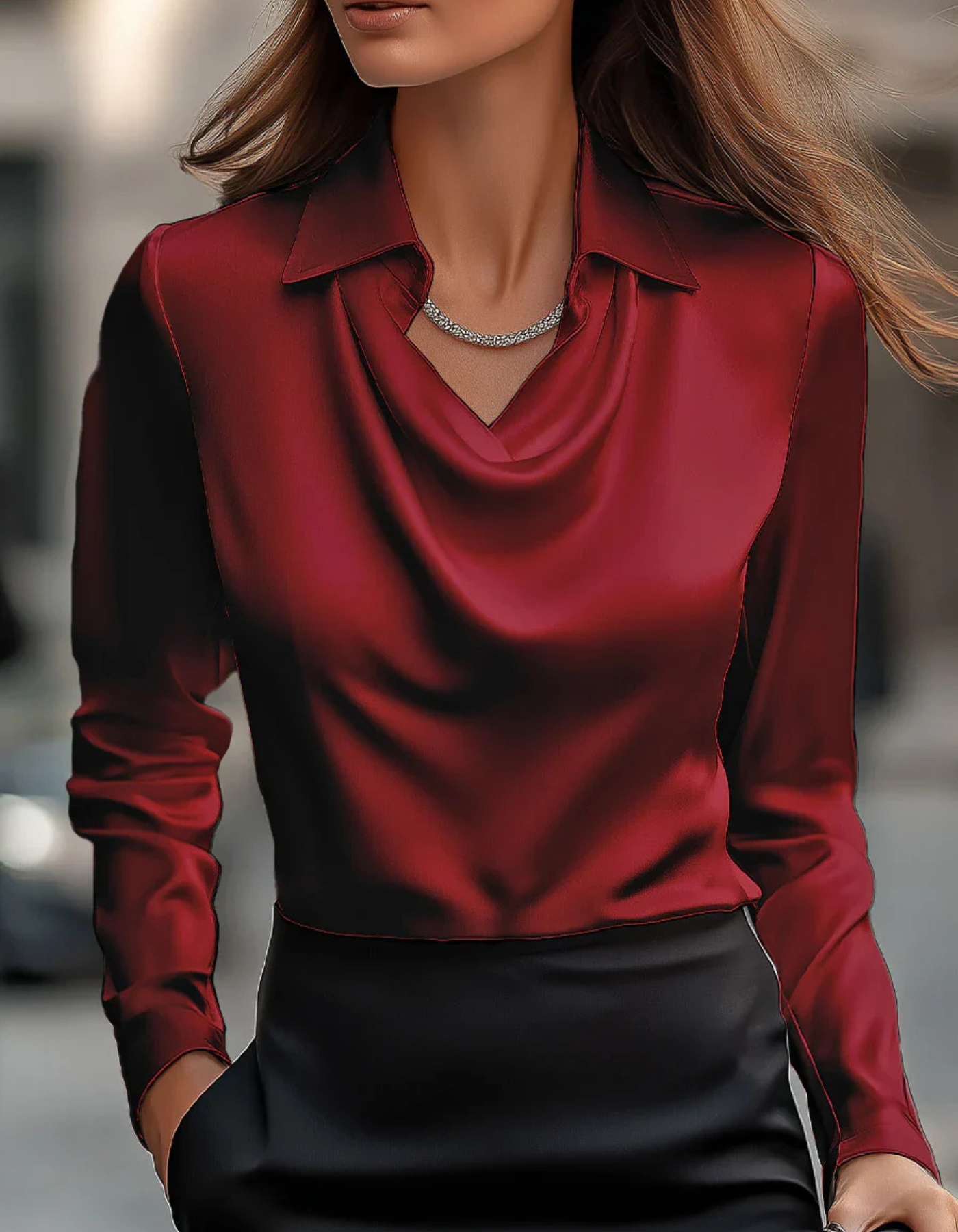 Velanna – Elegant drape – Long sleeve blouse