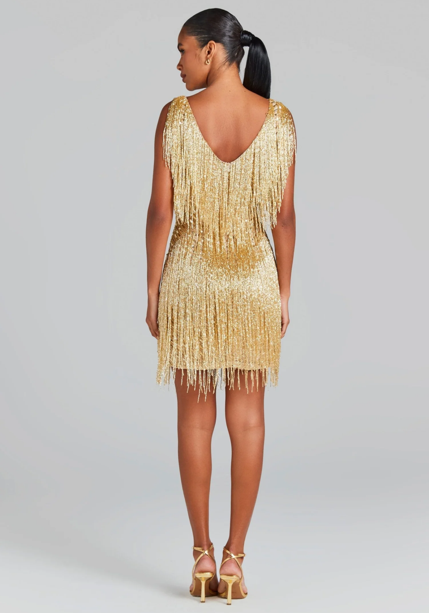 Frangelia – Fringe embellished design – V-neck mini dress