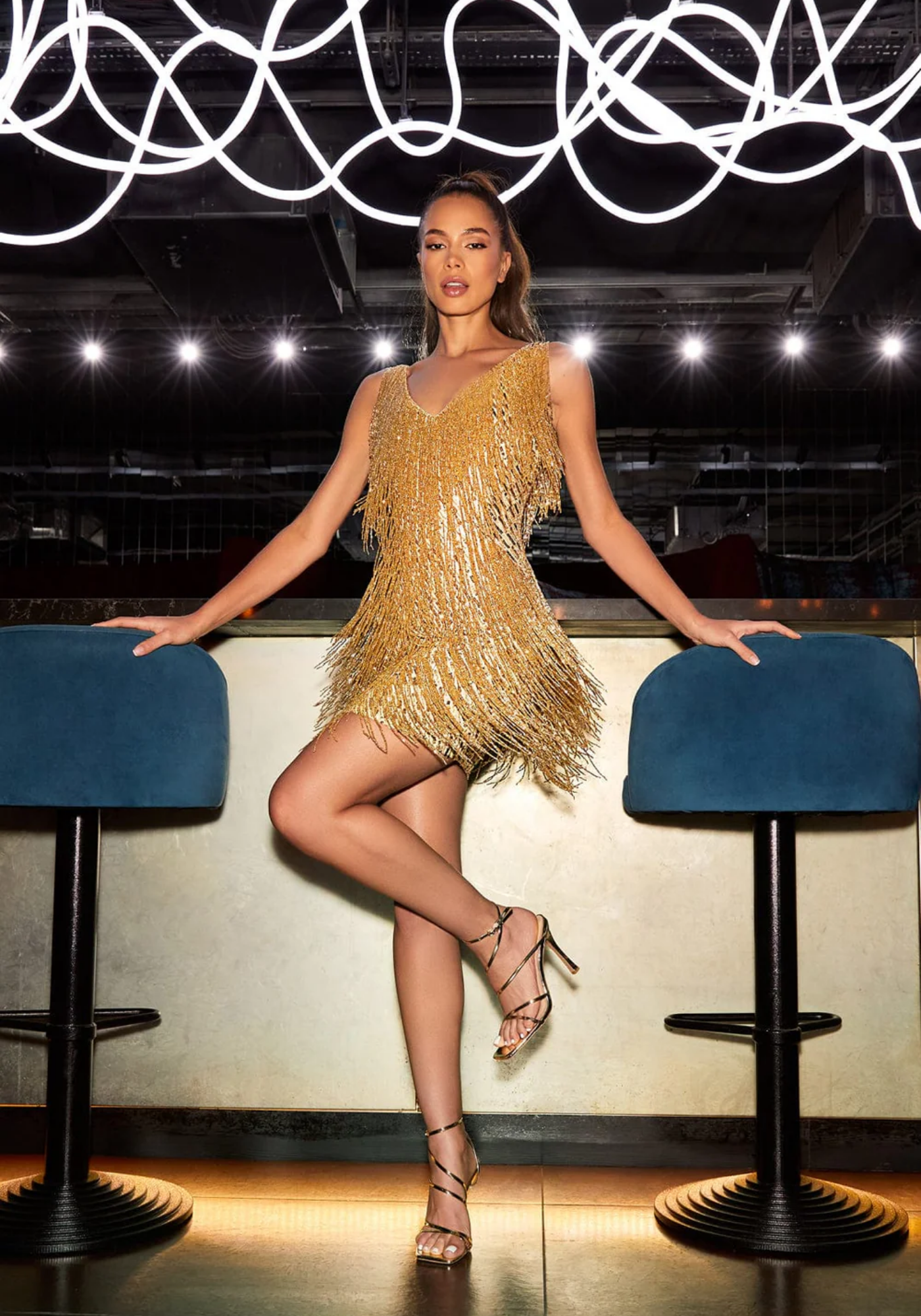Frangelia – Fringe embellished design – V-neck mini dress