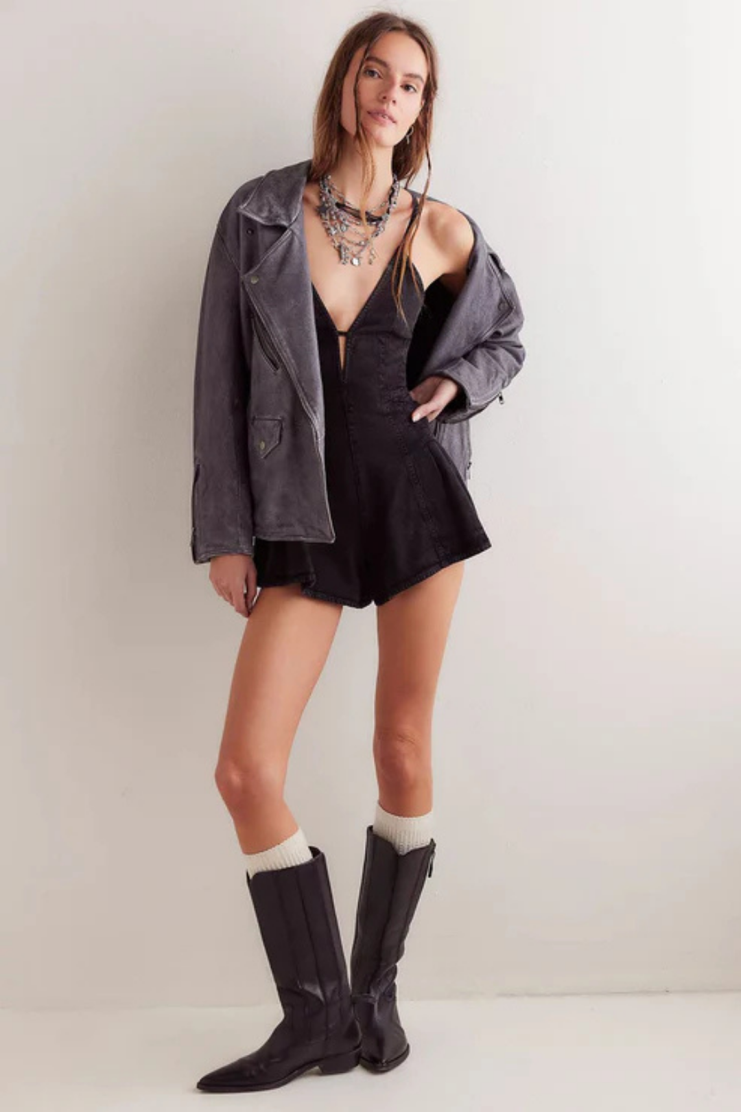 Selina – Flared design – Denim playsuit
