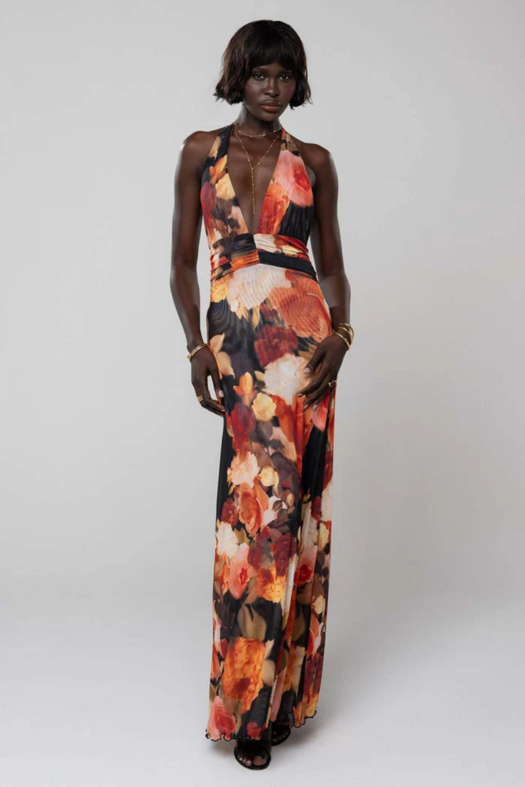 Calista – Abstract pattern – Halter neck maxi dress