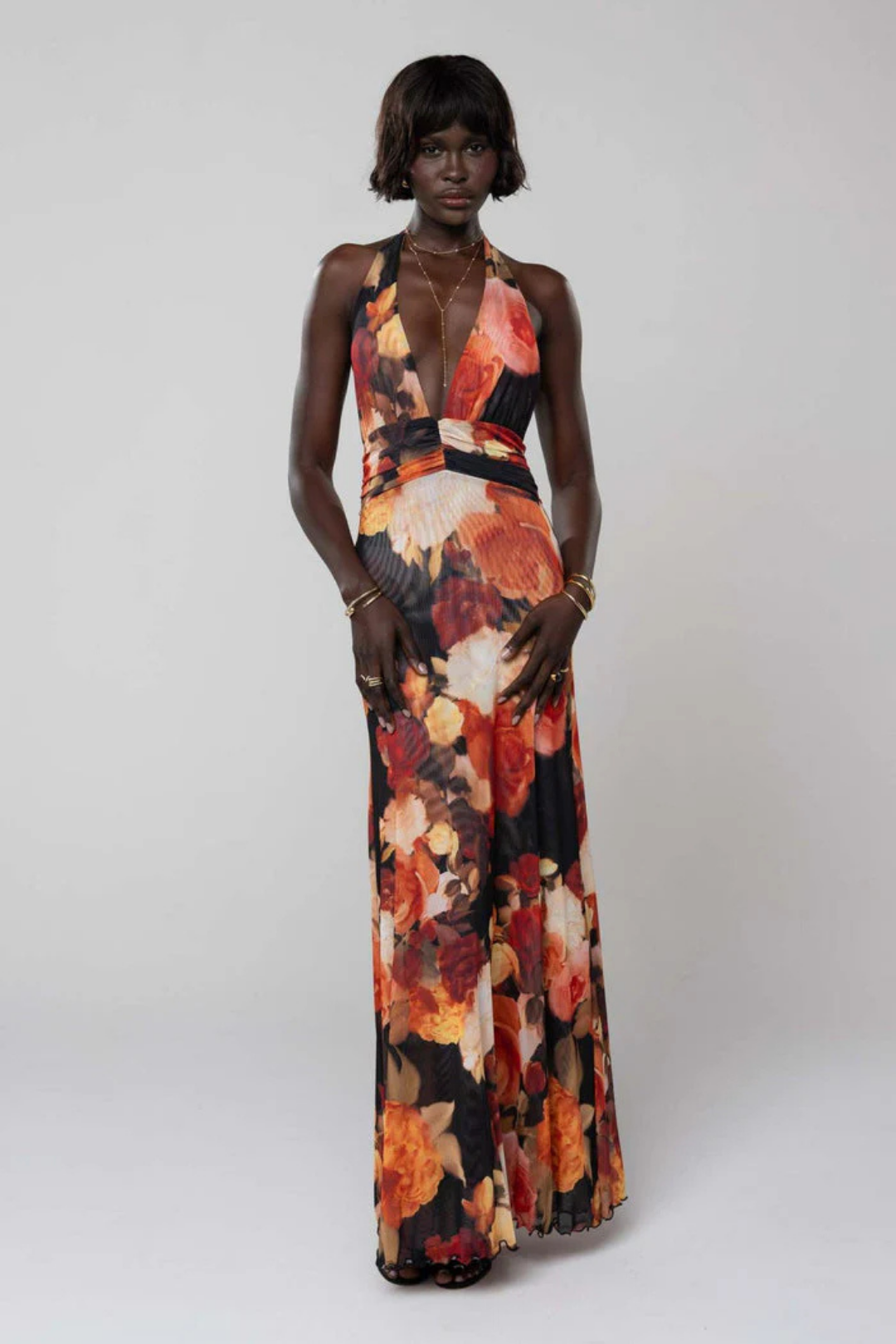 Calista – Abstract pattern – Halter neck maxi dress