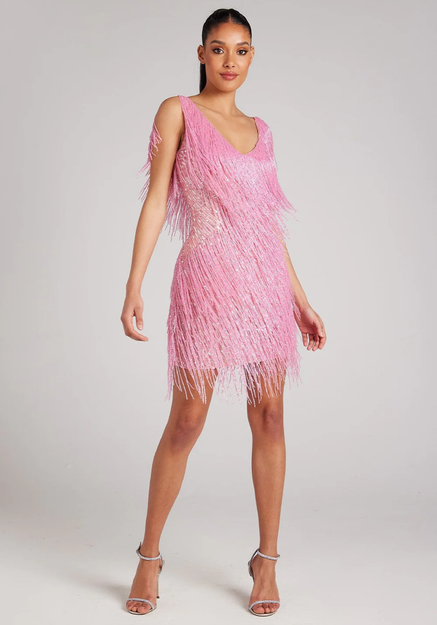 Frangelia – Fringe embellished design – V-neck mini dress