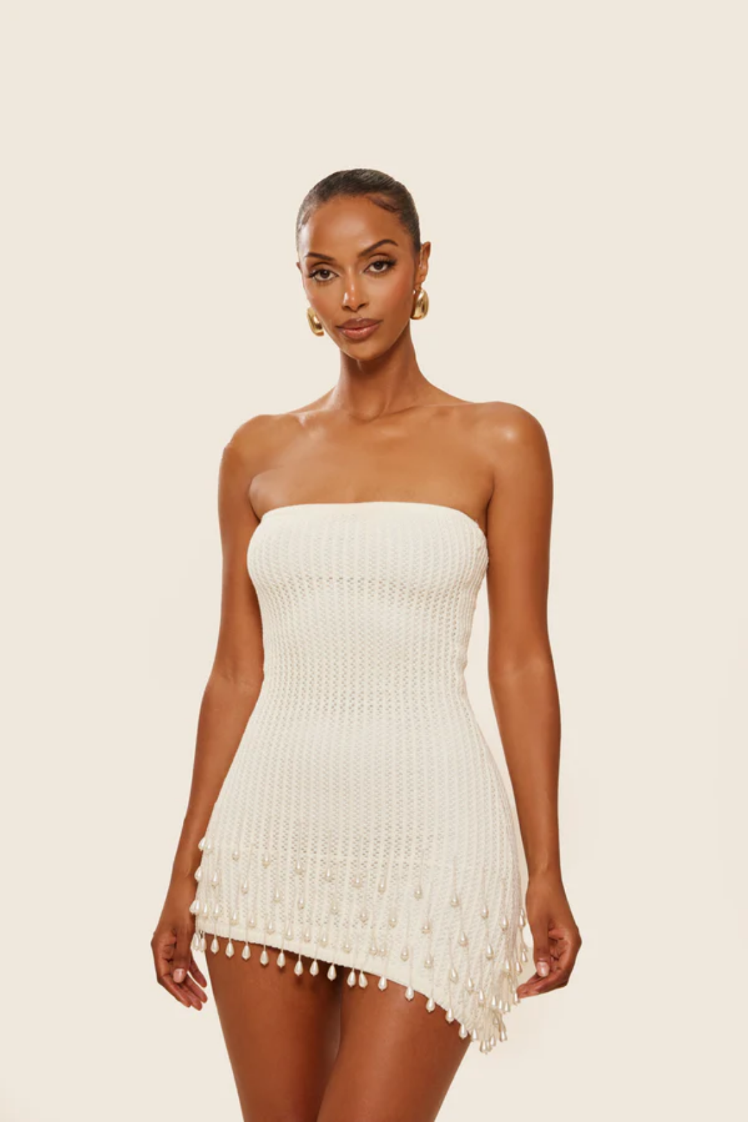 Solanette – Pearl-trim crochet – Mini dress