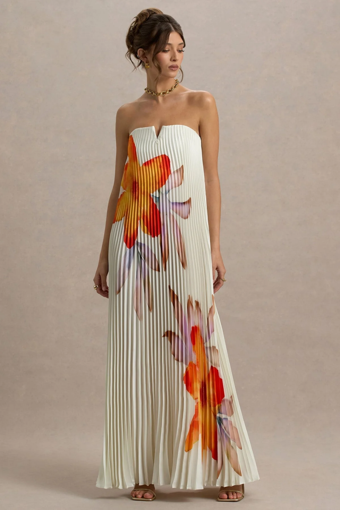 Amanda – Pleated texture – Strapless maxi dress