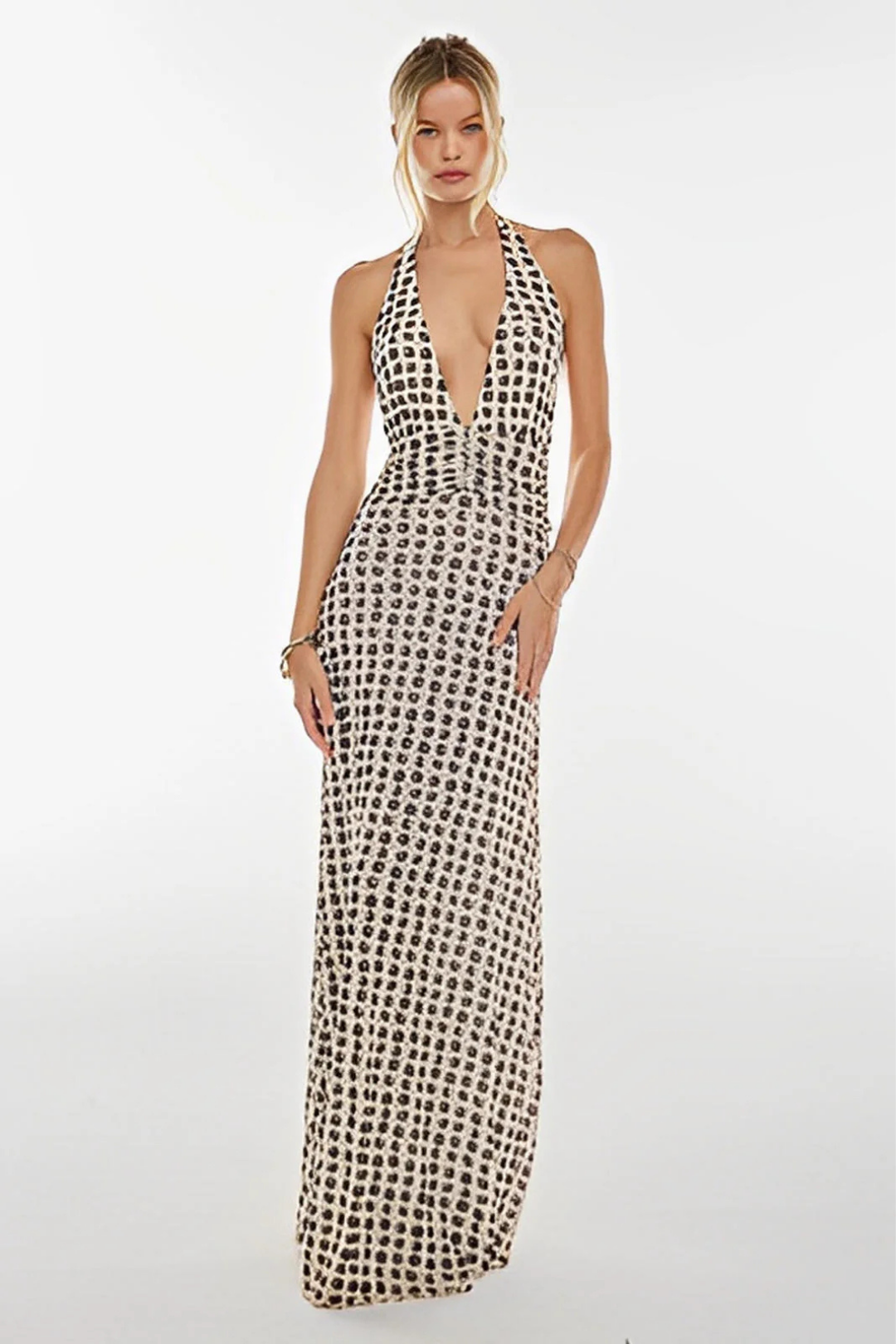 Calista – Abstract pattern – Halter neck maxi dress