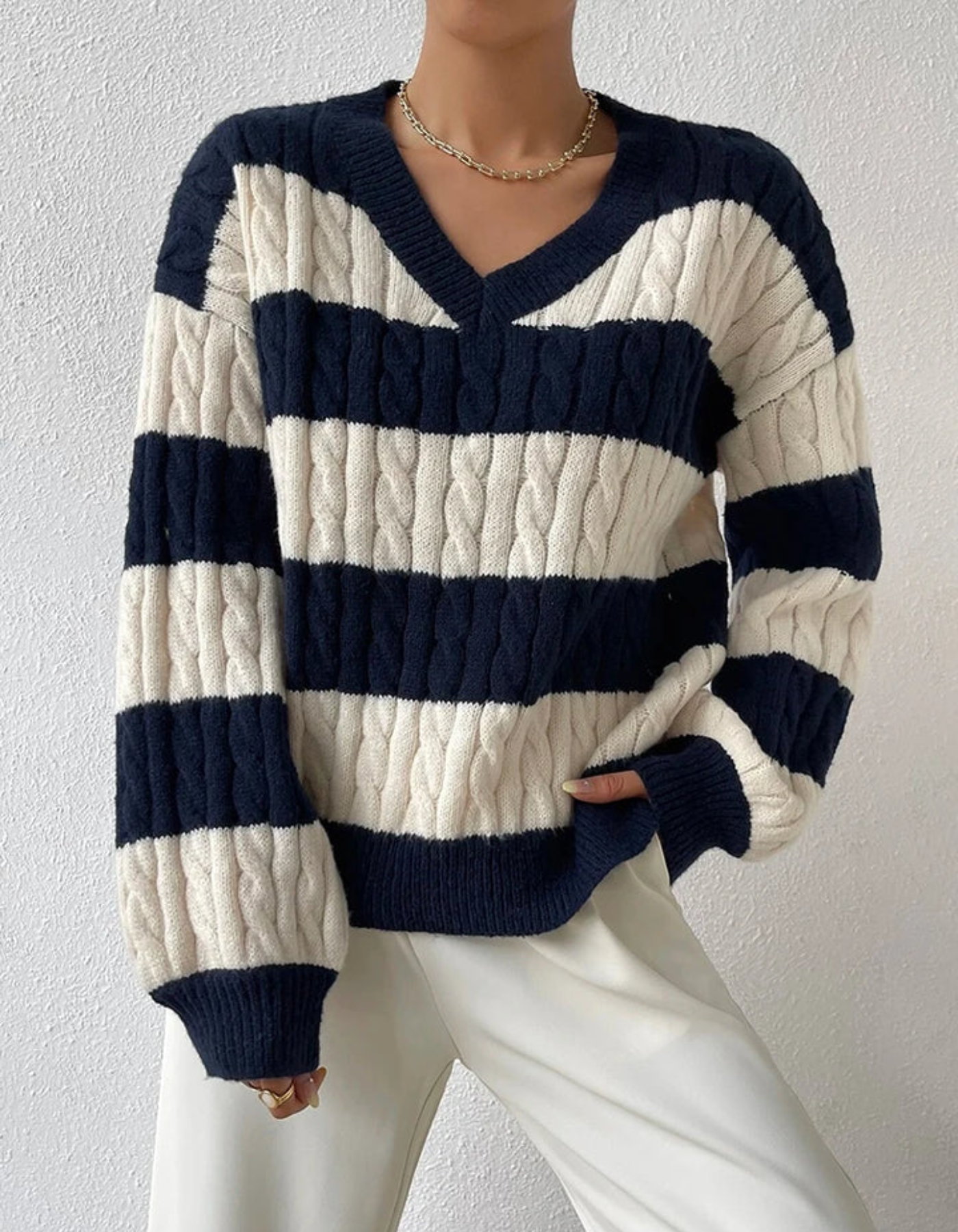 Mira – Striped Cable Knit – Sweater