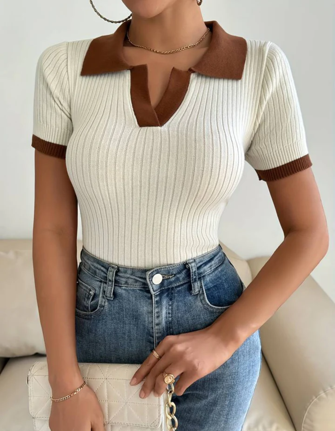 Ava – Classic Ribbed Design – Polo T-shirt