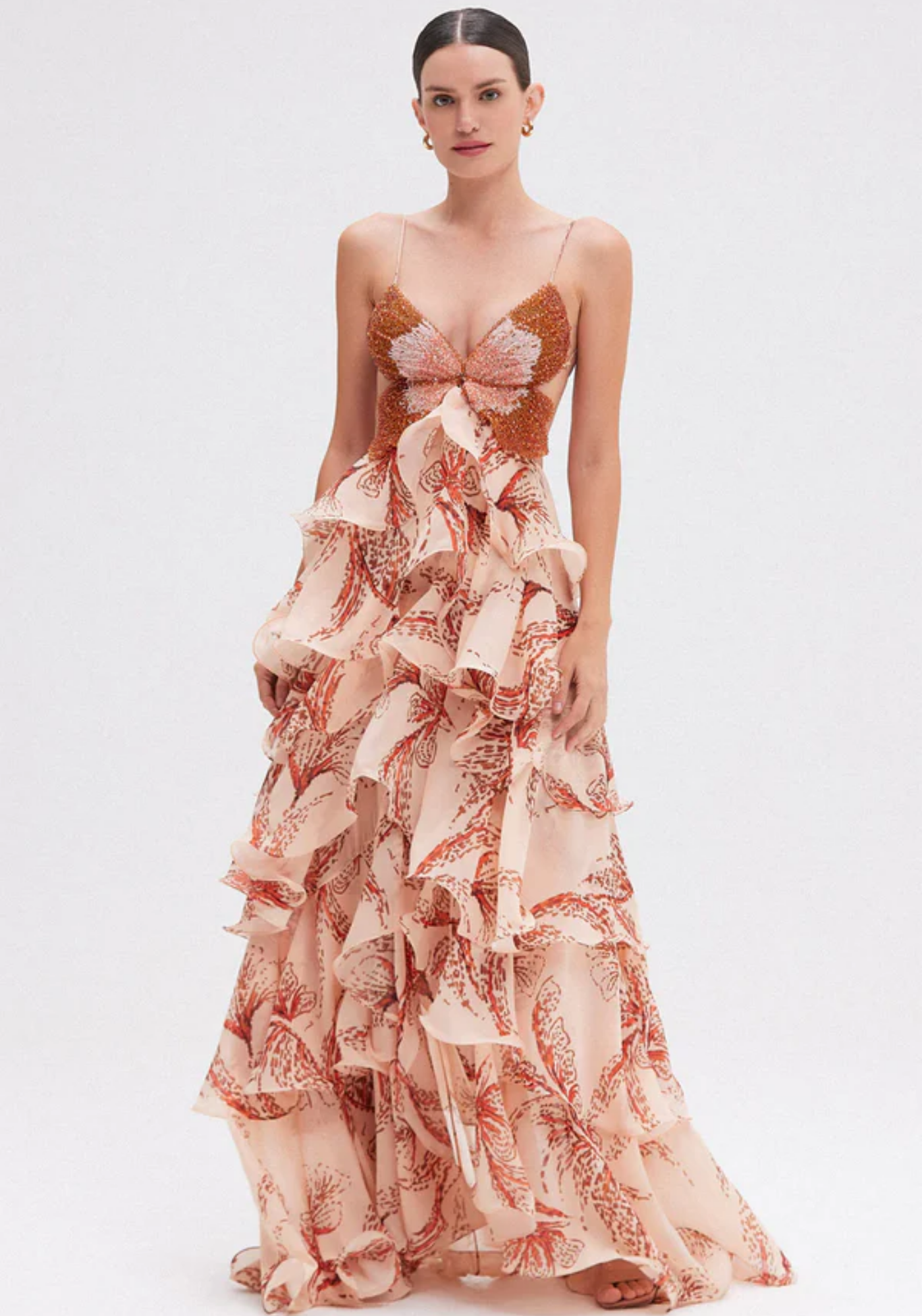 Fioreluna – Beaded butterfly bodice – Ruffle gown