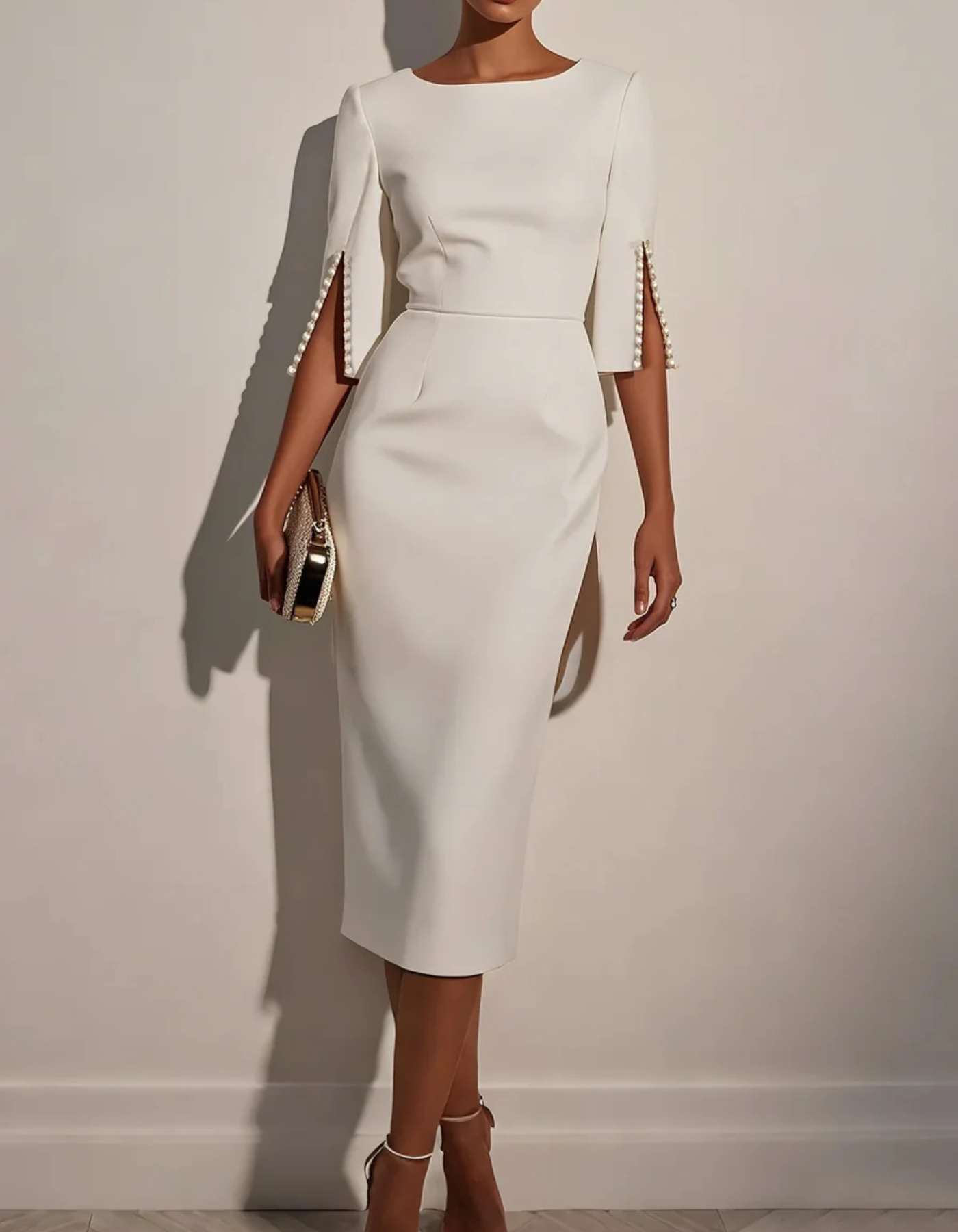 Adalina – Elegant pearl detail – Midi dress