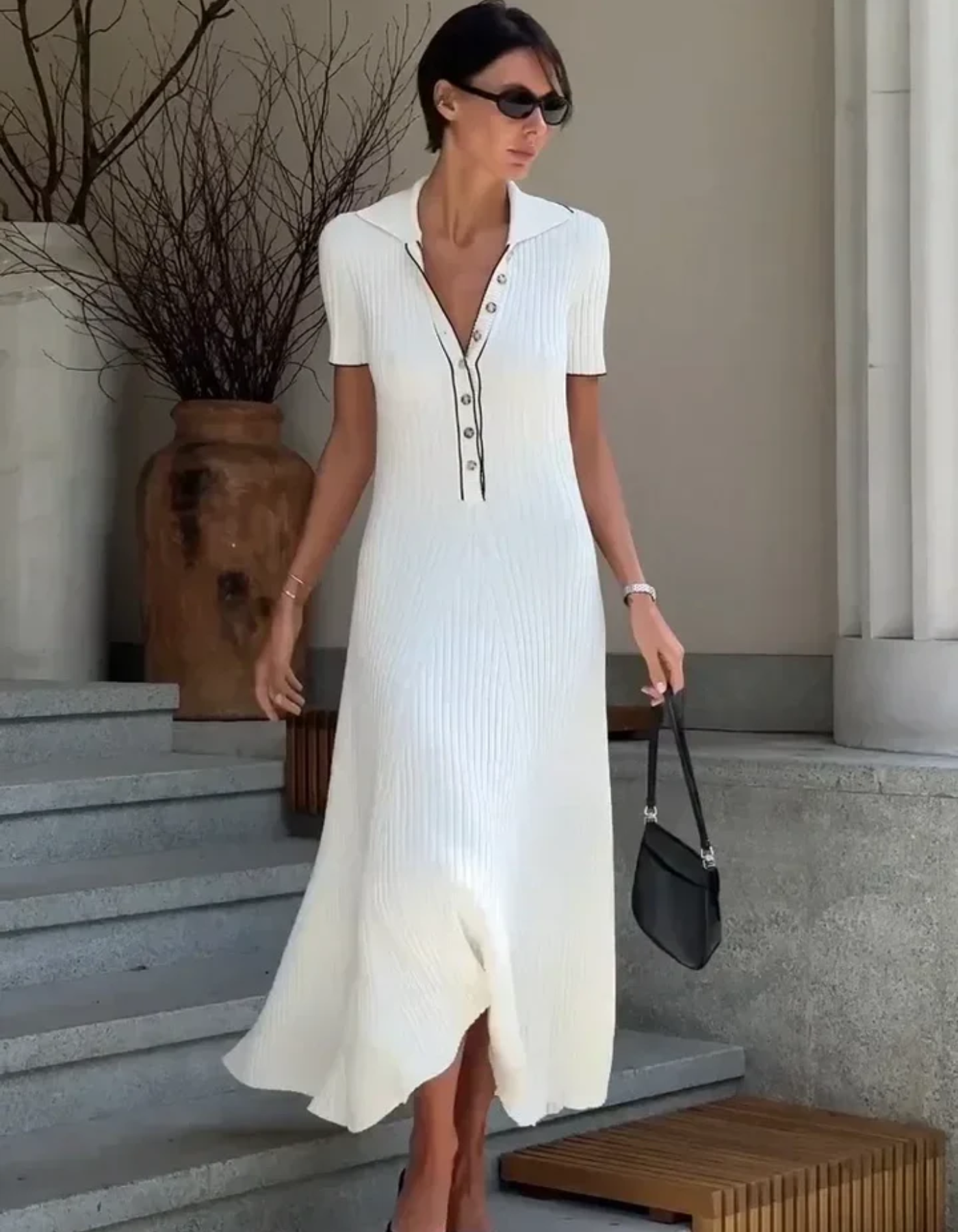 Sofia – Robe polo en maille côtelée – Robe à manches courtes