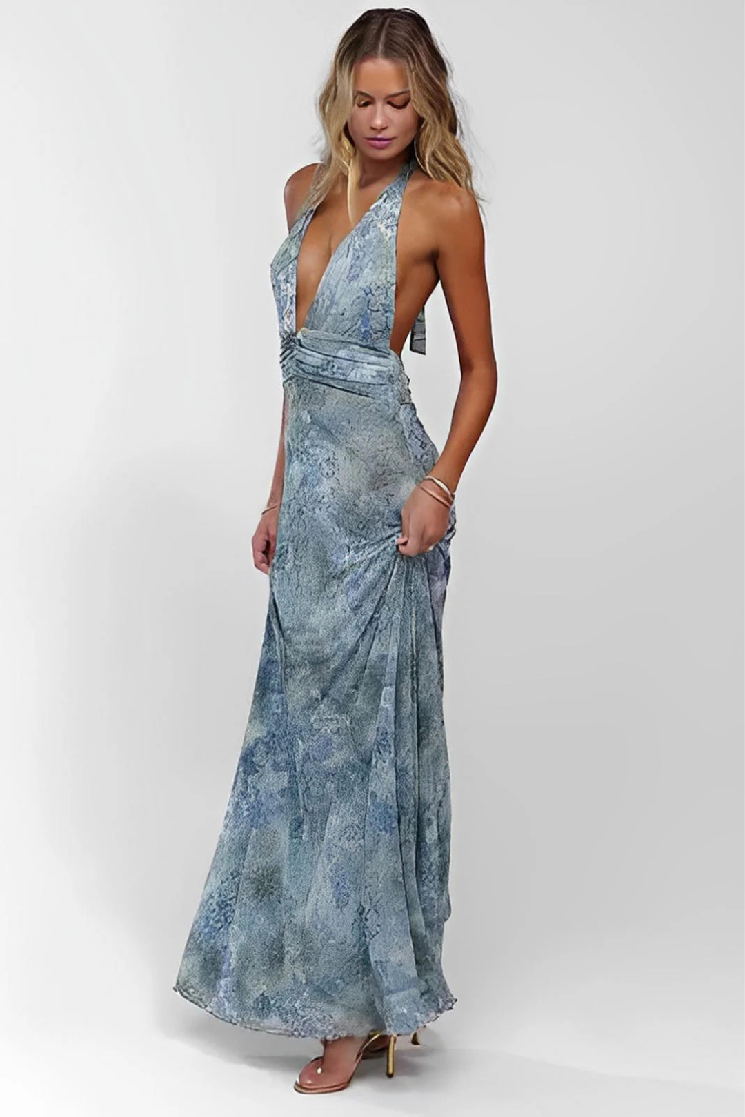 Calista – Abstract pattern – Halter neck maxi dress