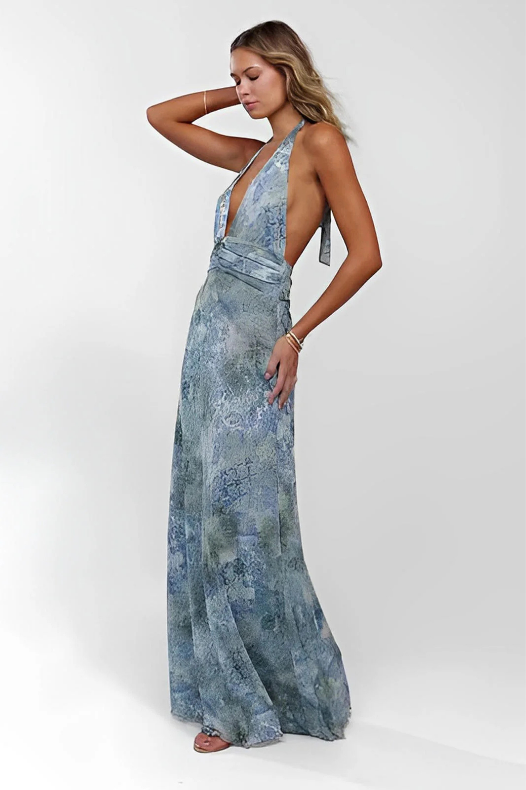 Calista – Abstract pattern – Halter neck maxi dress