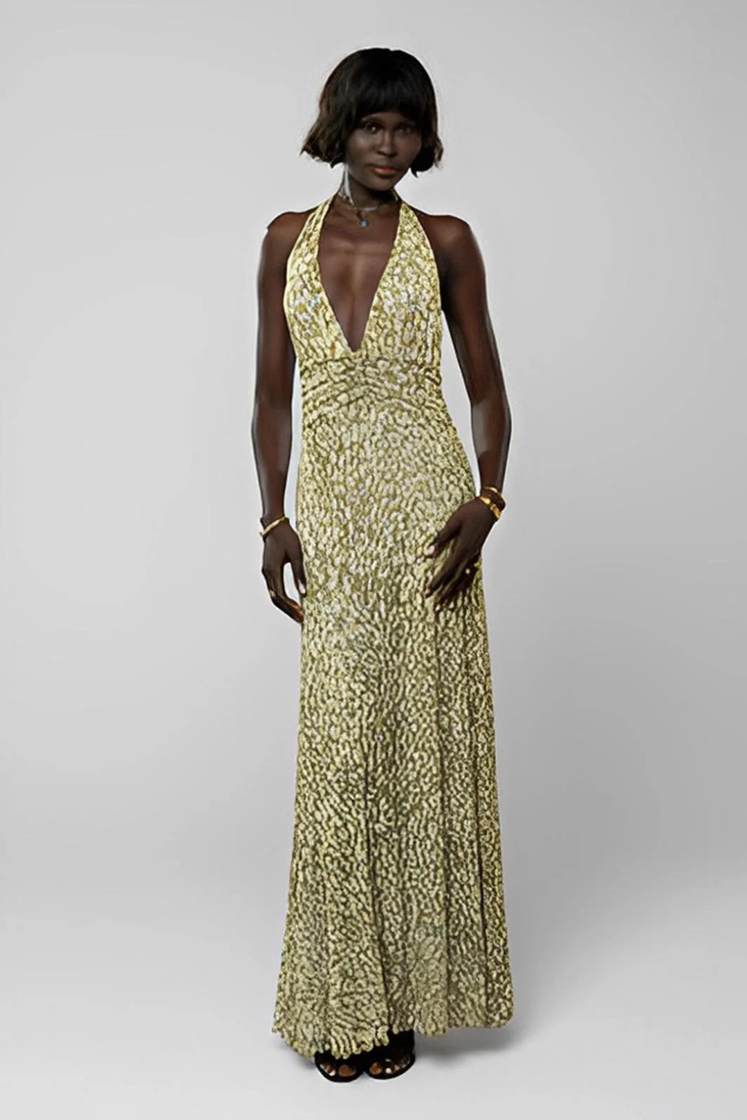 Calista – Abstract pattern – Halter neck maxi dress