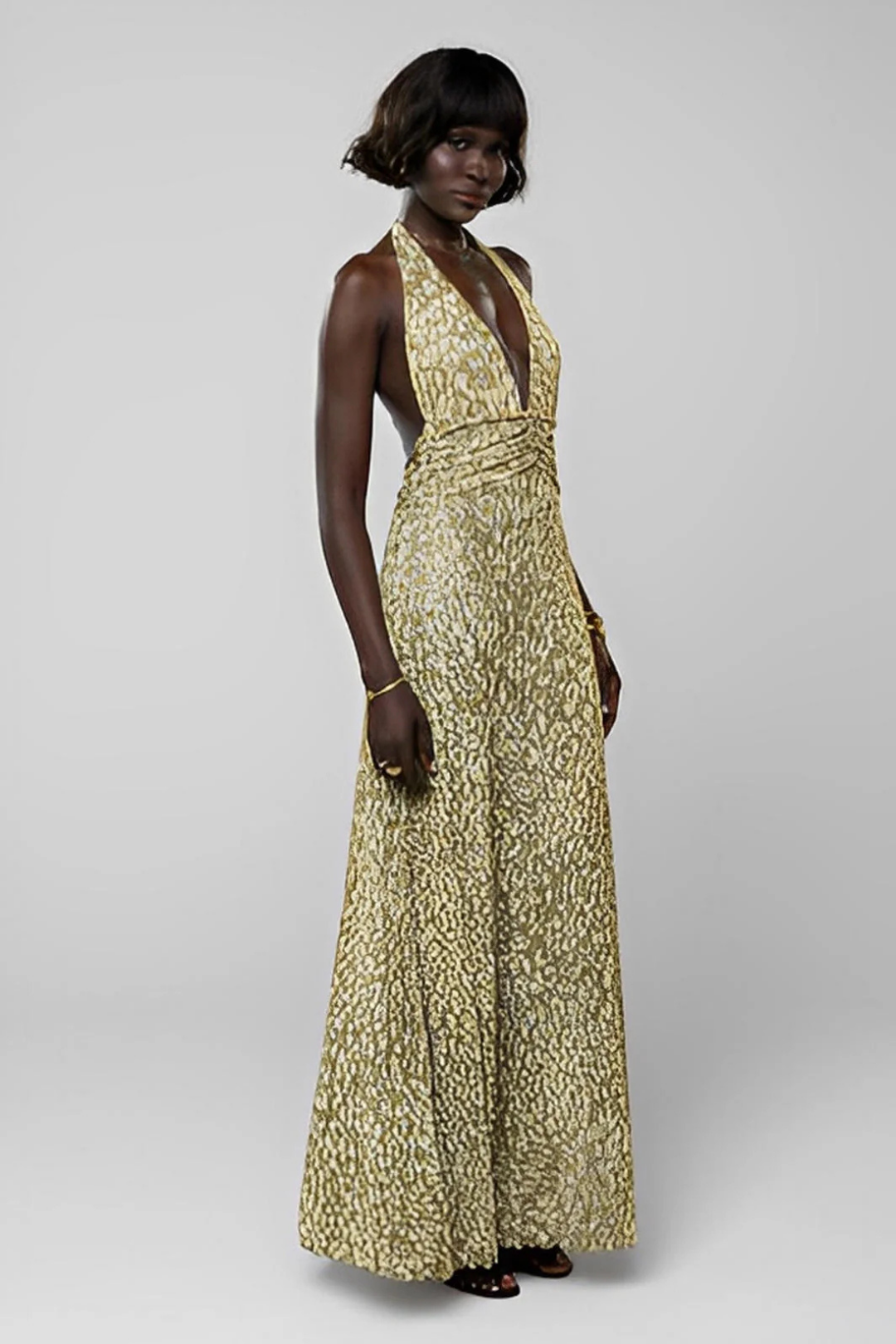 Calista – Abstract pattern – Halter neck maxi dress