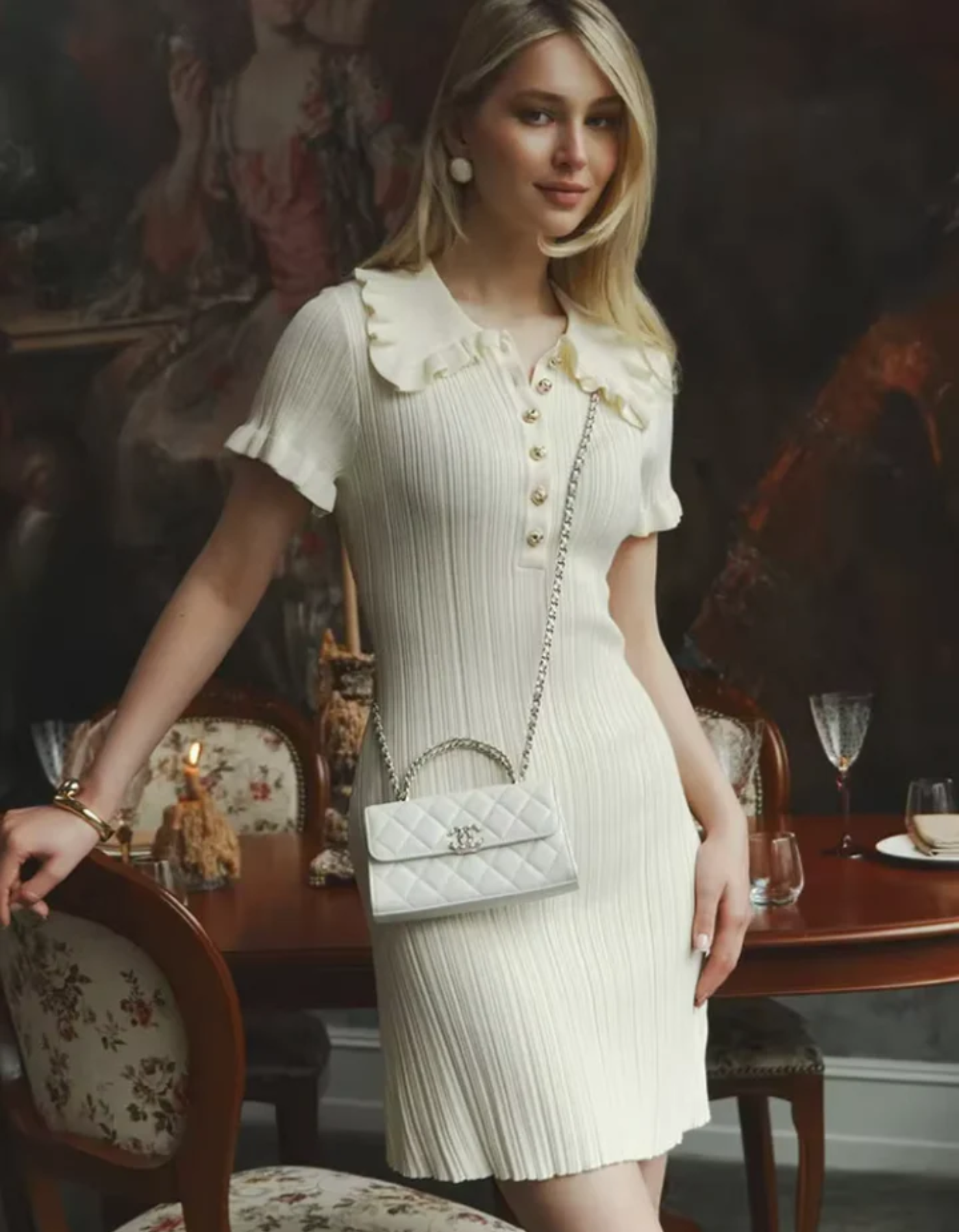 Emilia – Ruffled Collar Dress – Ribbed Dress