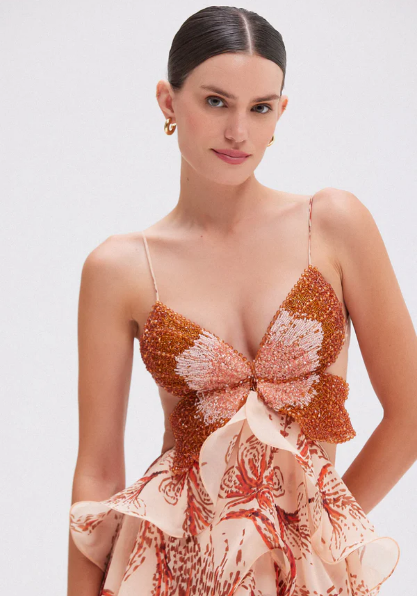 Fioreluna – Beaded butterfly bodice – Ruffle gown