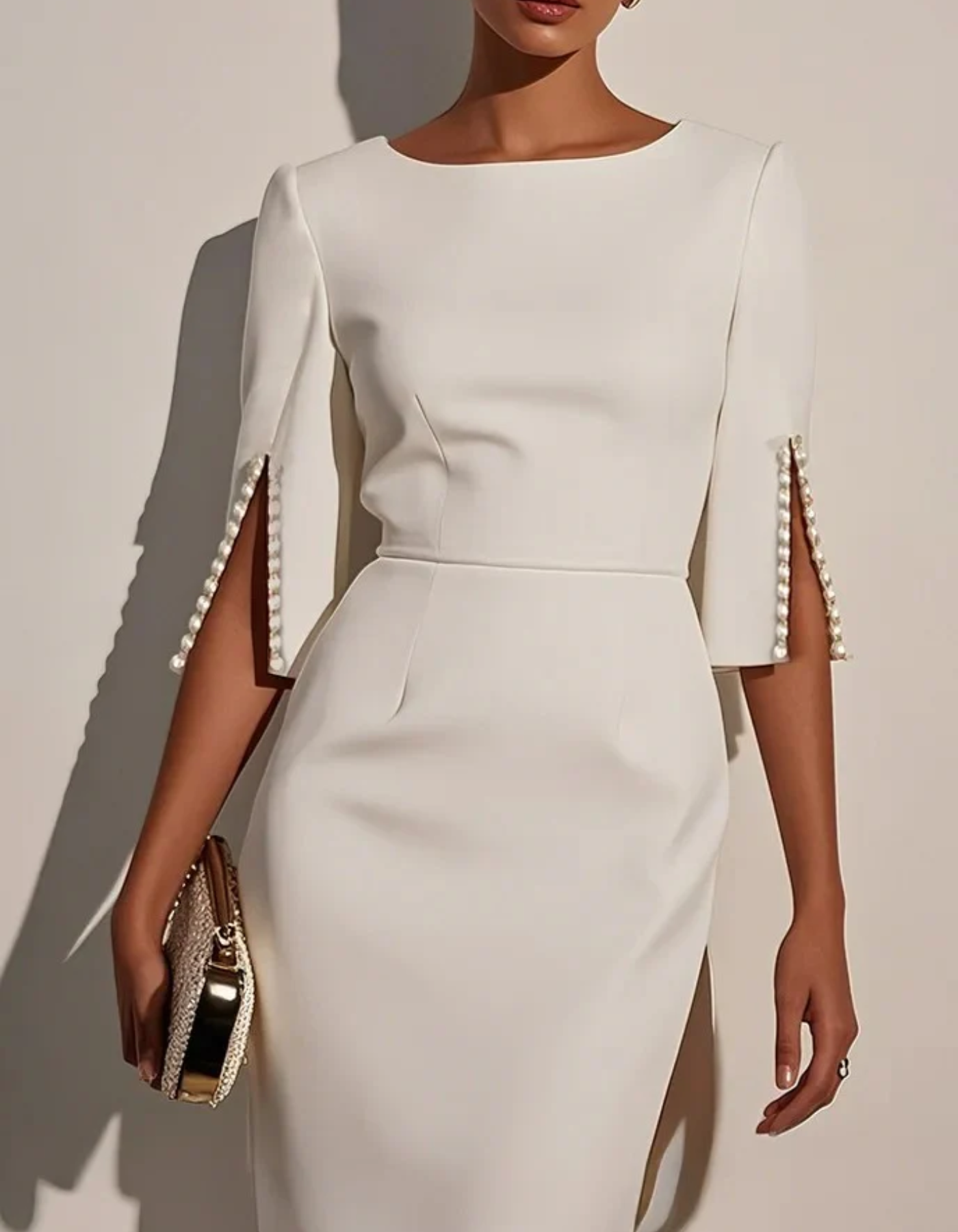 Adalina – Elegant pearl detail – Midi dress