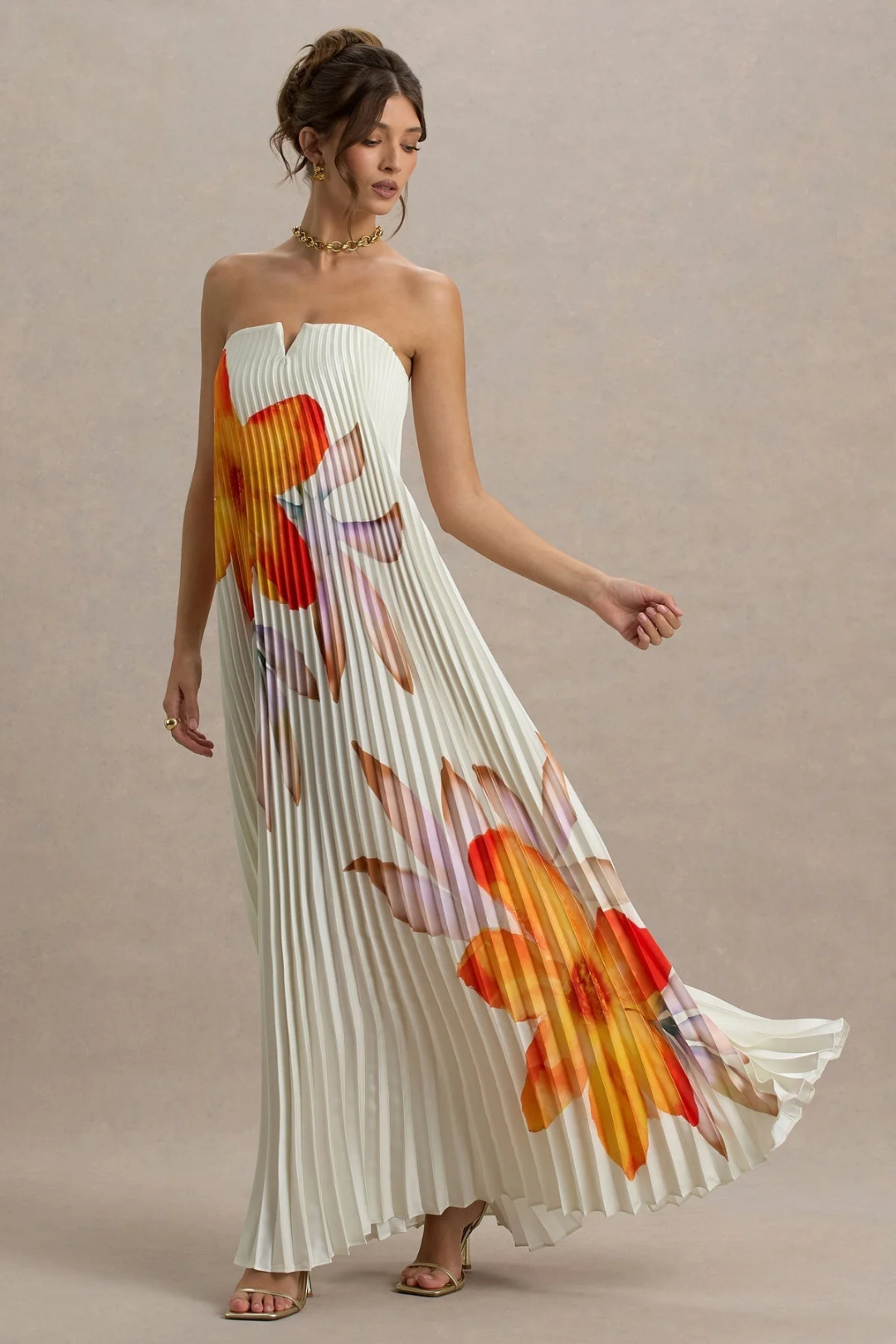 Amanda – Pleated texture – Strapless maxi dress