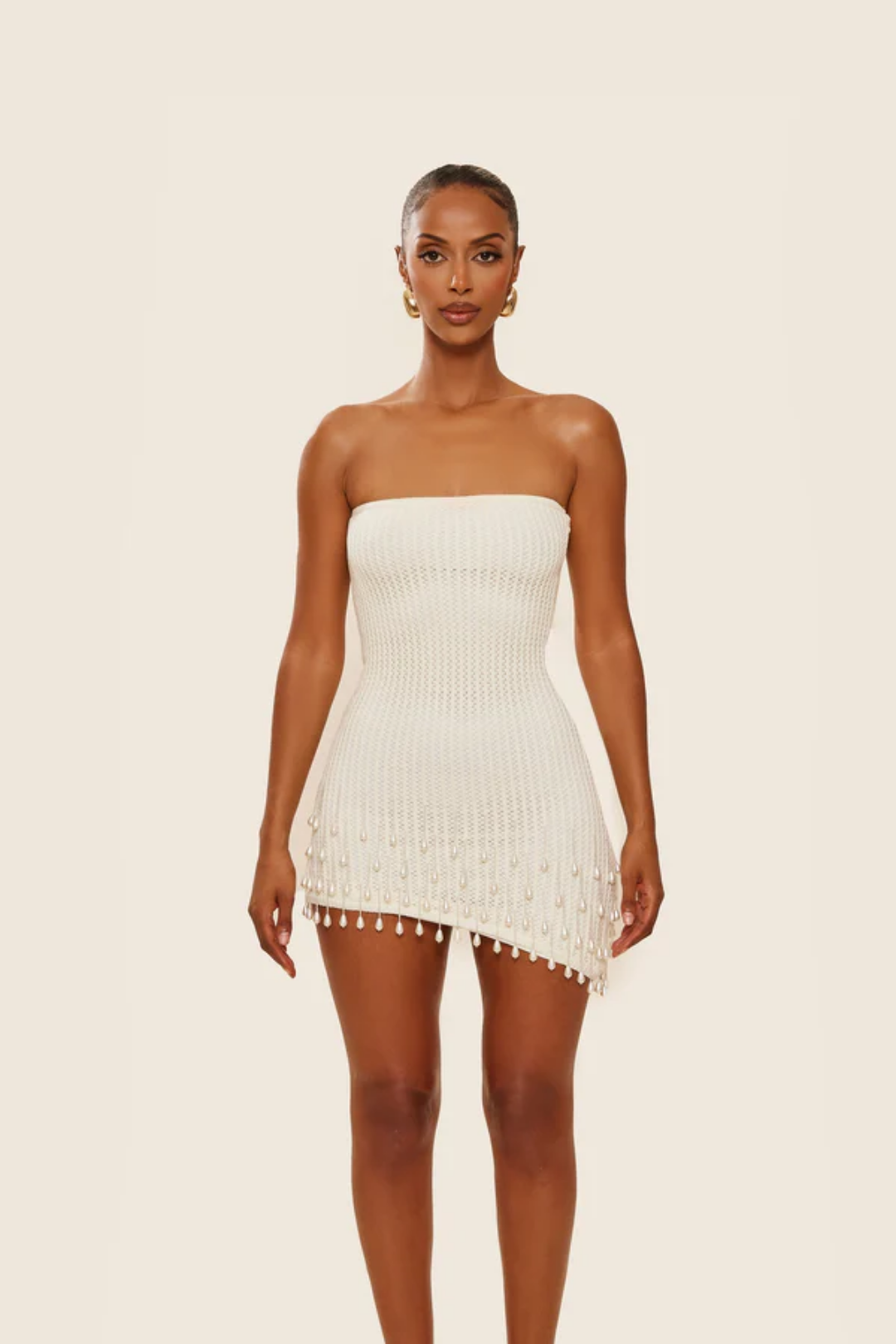 Solanette – Pearl-trim crochet – Mini dress