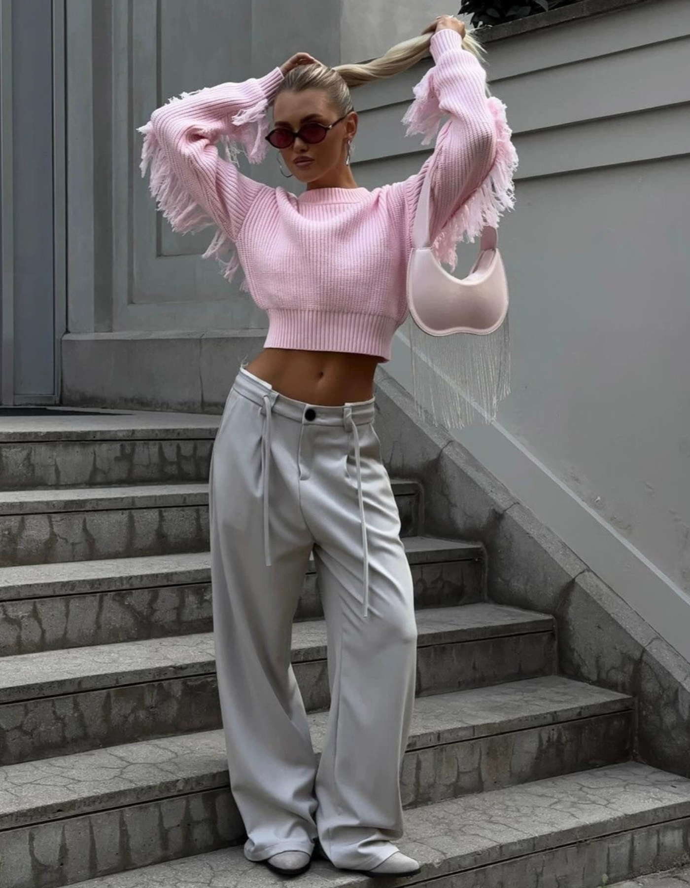 Luanna – Fringed sleeve design – Cropped sweater