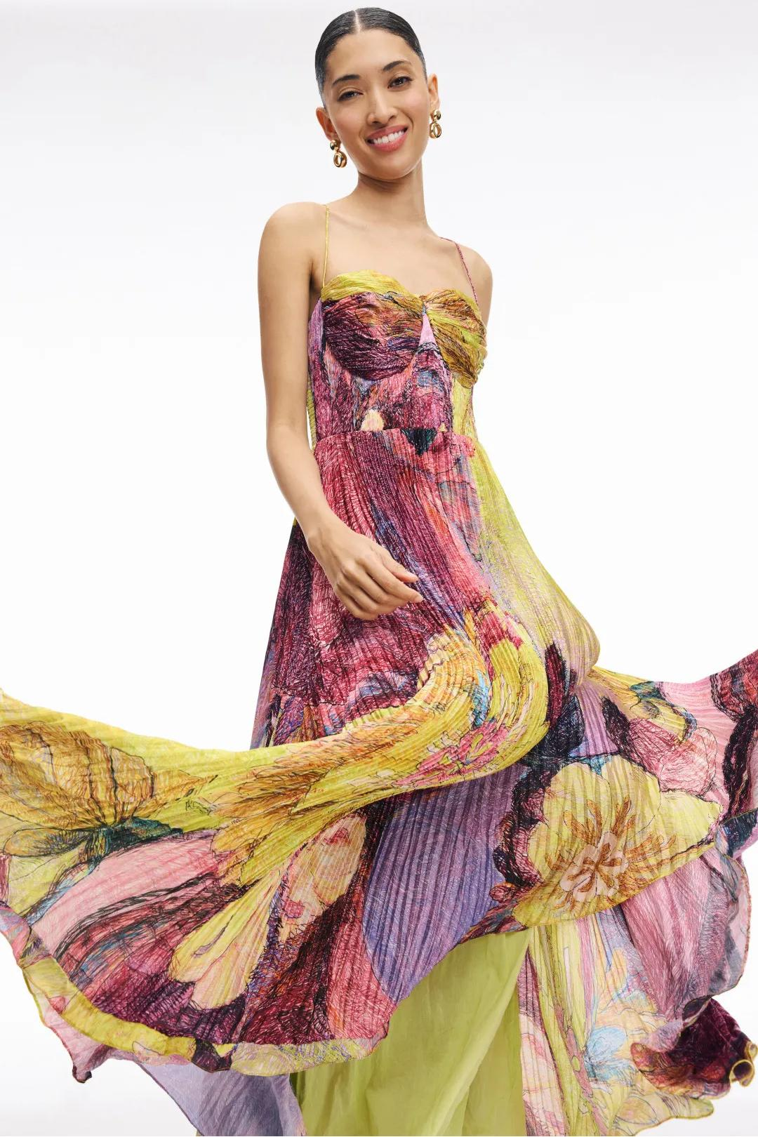 Alexine – Pleated texture – Floral maxi dress
