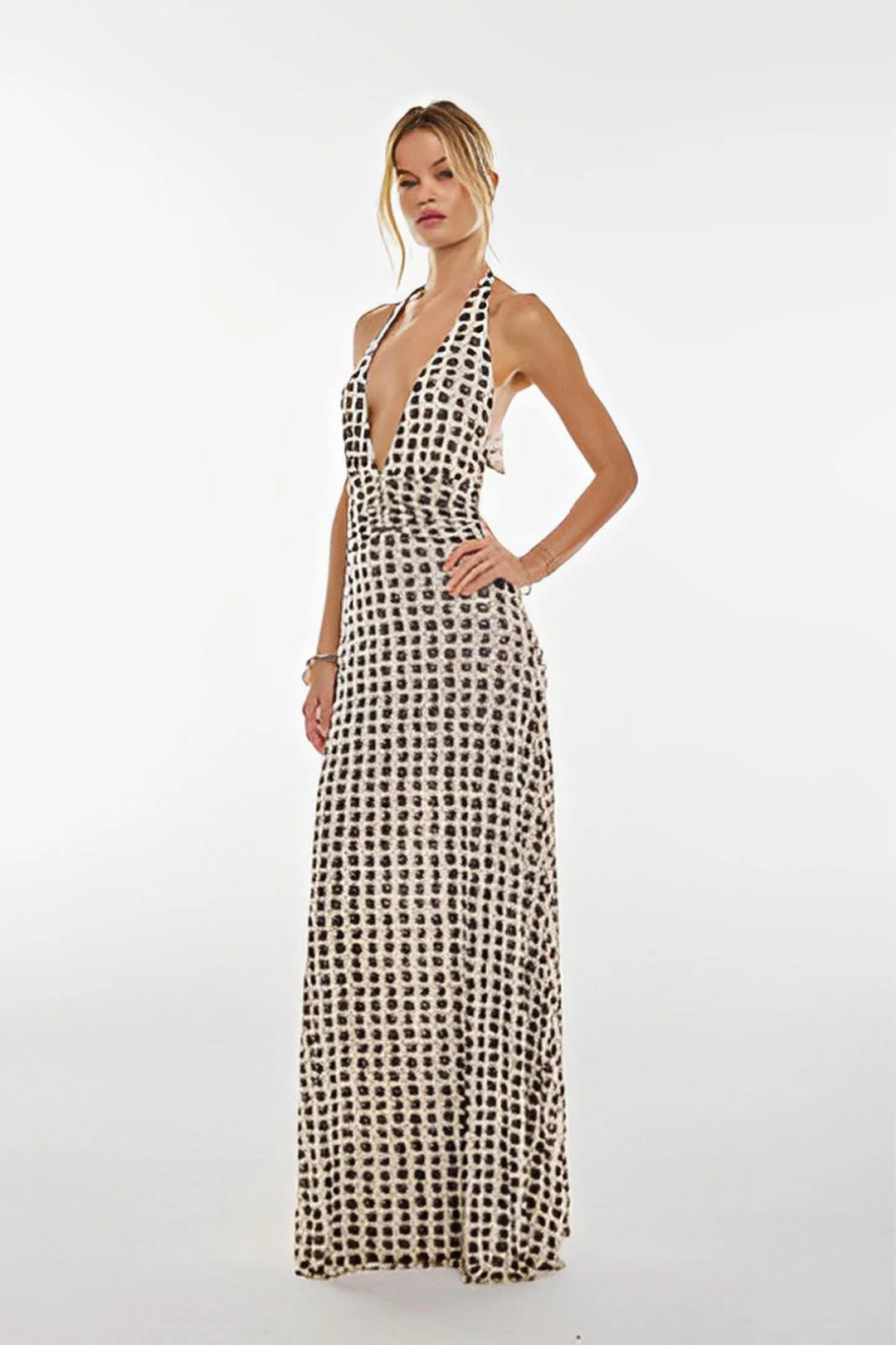 Calista – Abstract pattern – Halter neck maxi dress