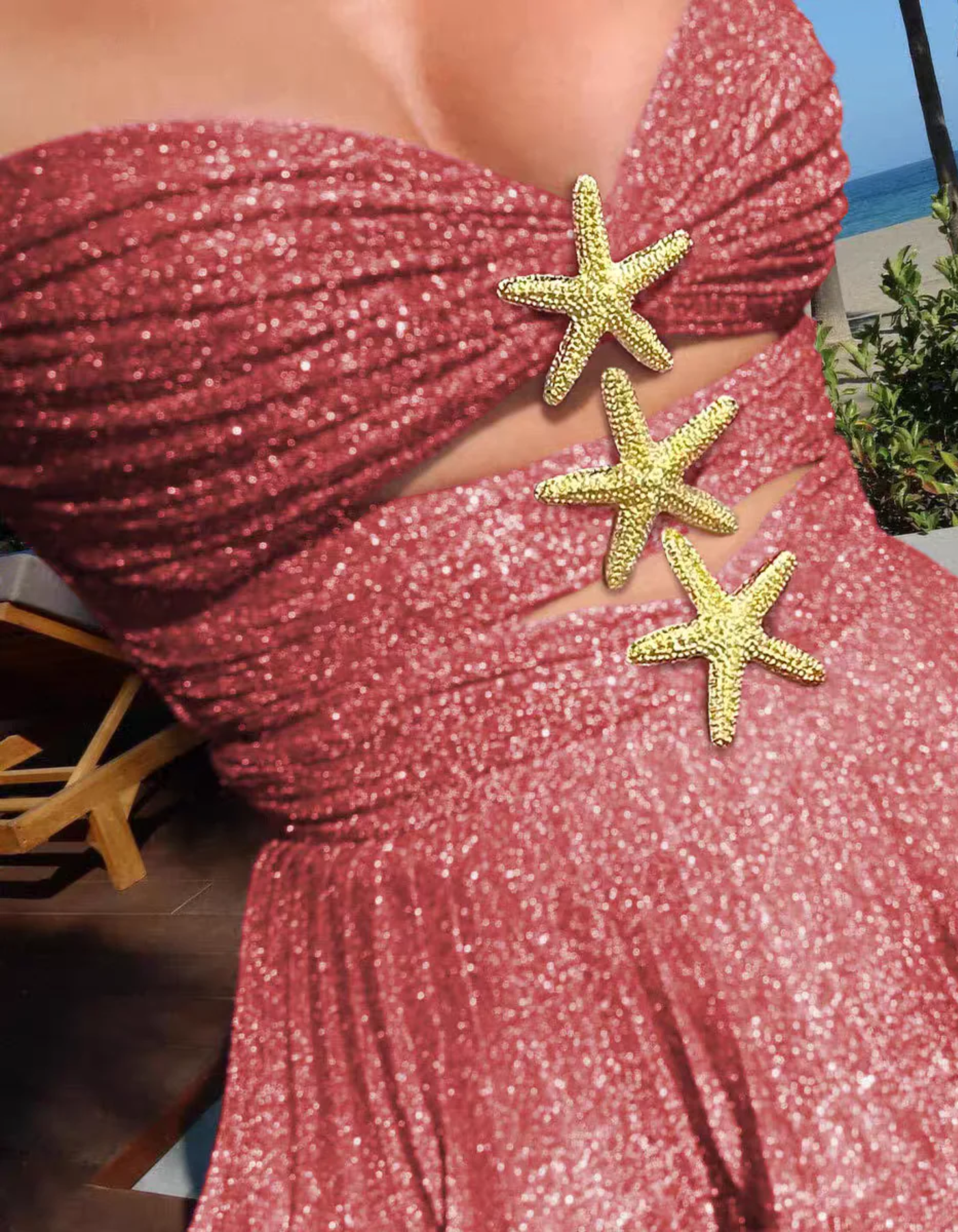 Sirénette – Starfish cut-out detail – Ruffle mini dress