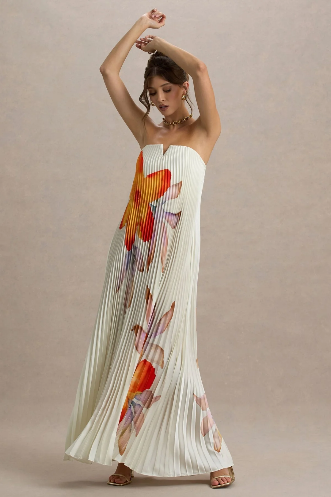 Amanda – Pleated texture – Strapless maxi dress