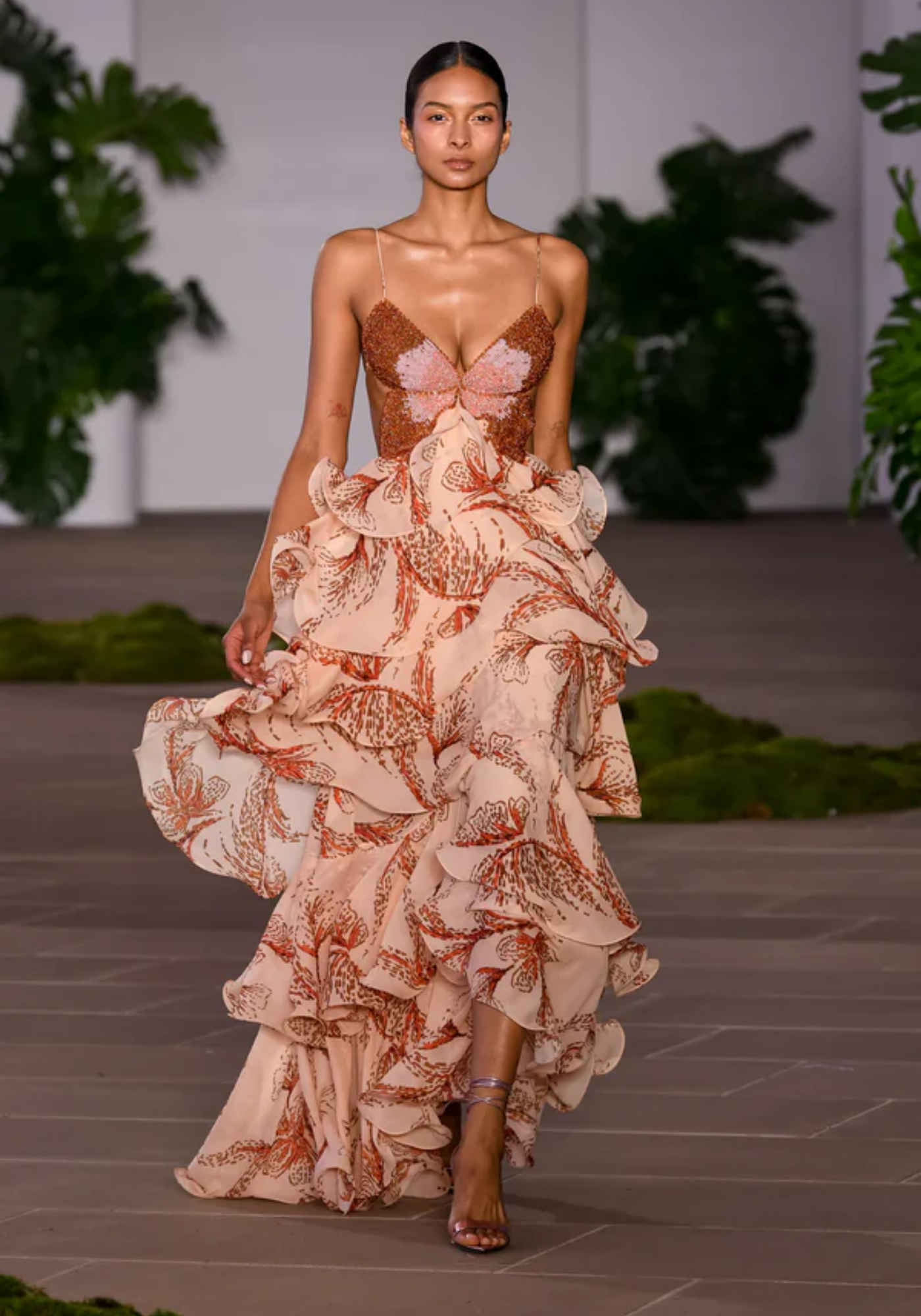 Fioreluna – Beaded butterfly bodice – Ruffle gown