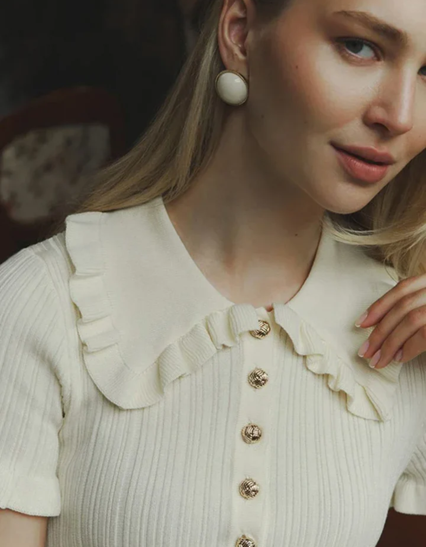 Emilia – Ruffled Collar Dress – Ribbed Dress