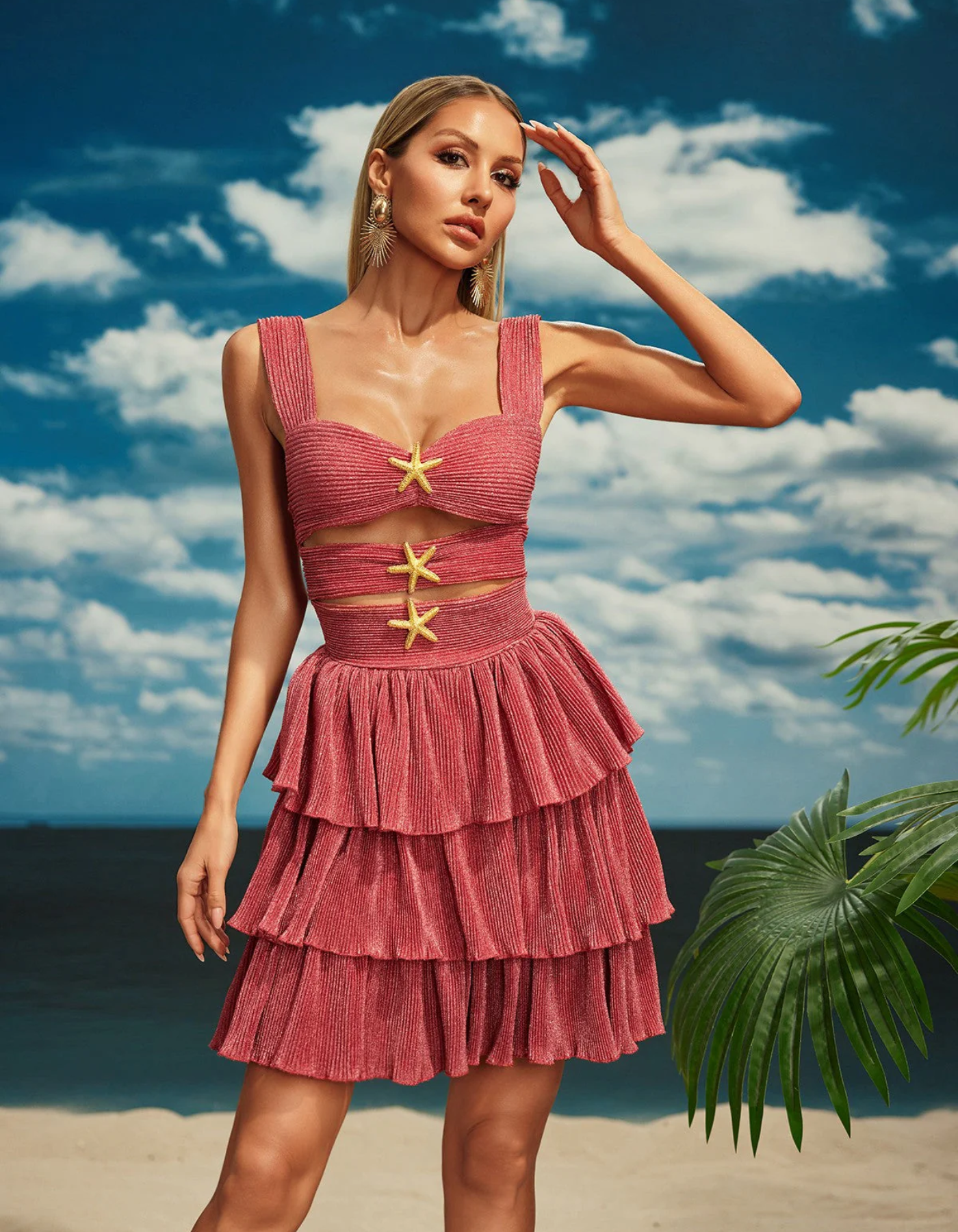 Sirénette – Starfish cut-out detail – Ruffle mini dress