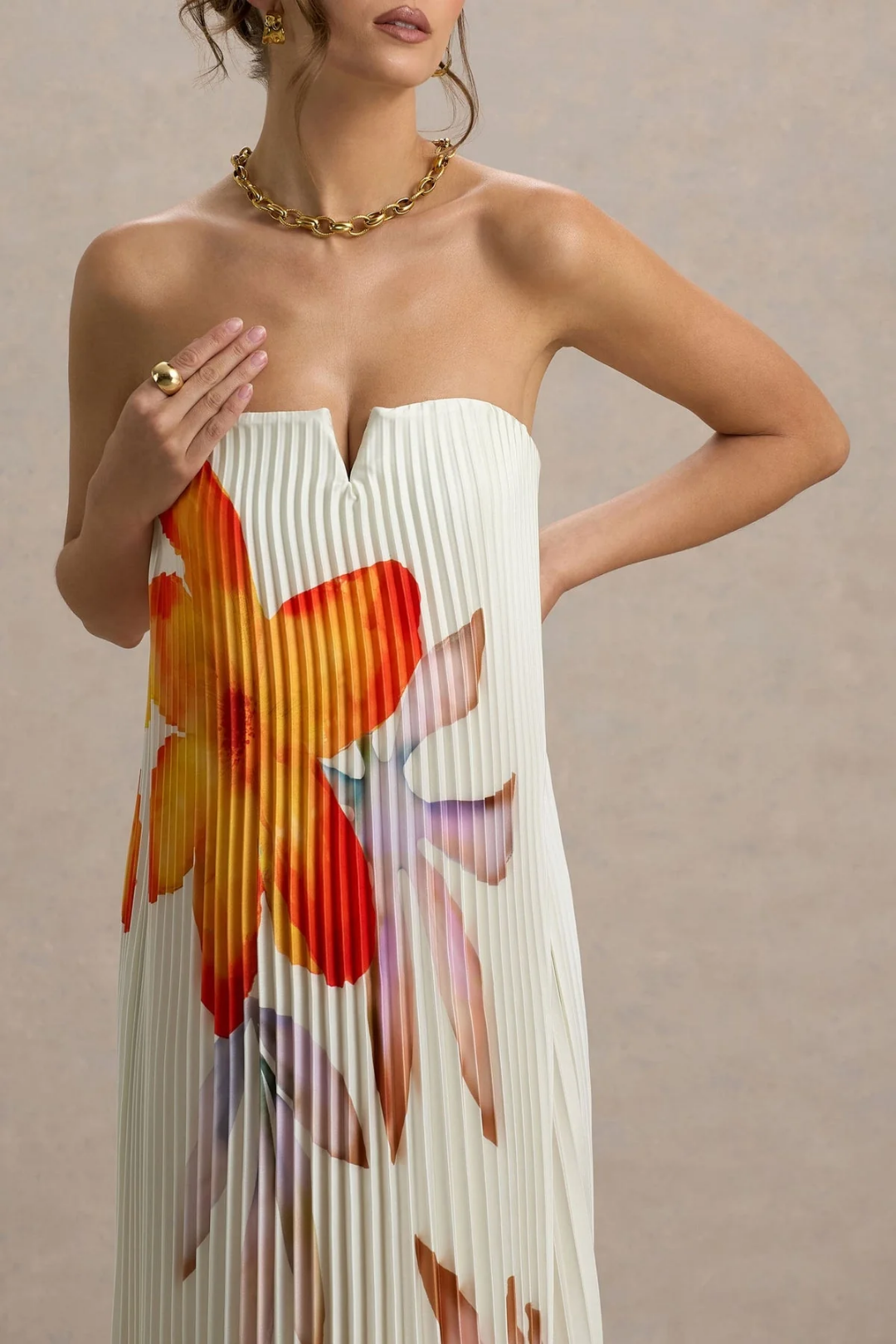 Amanda – Pleated texture – Strapless maxi dress