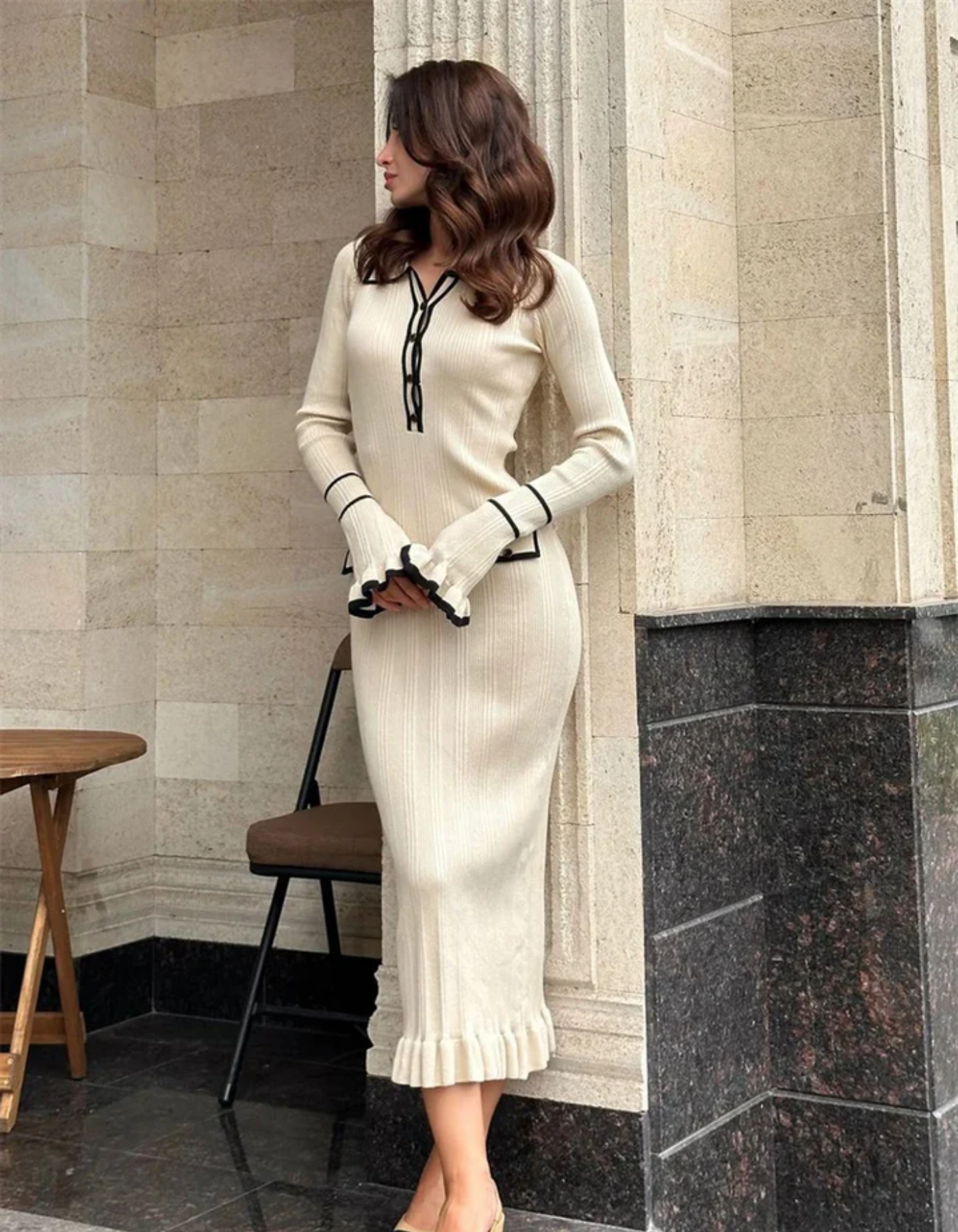 Liana – Robe en maille chic – Robe longue côtelée