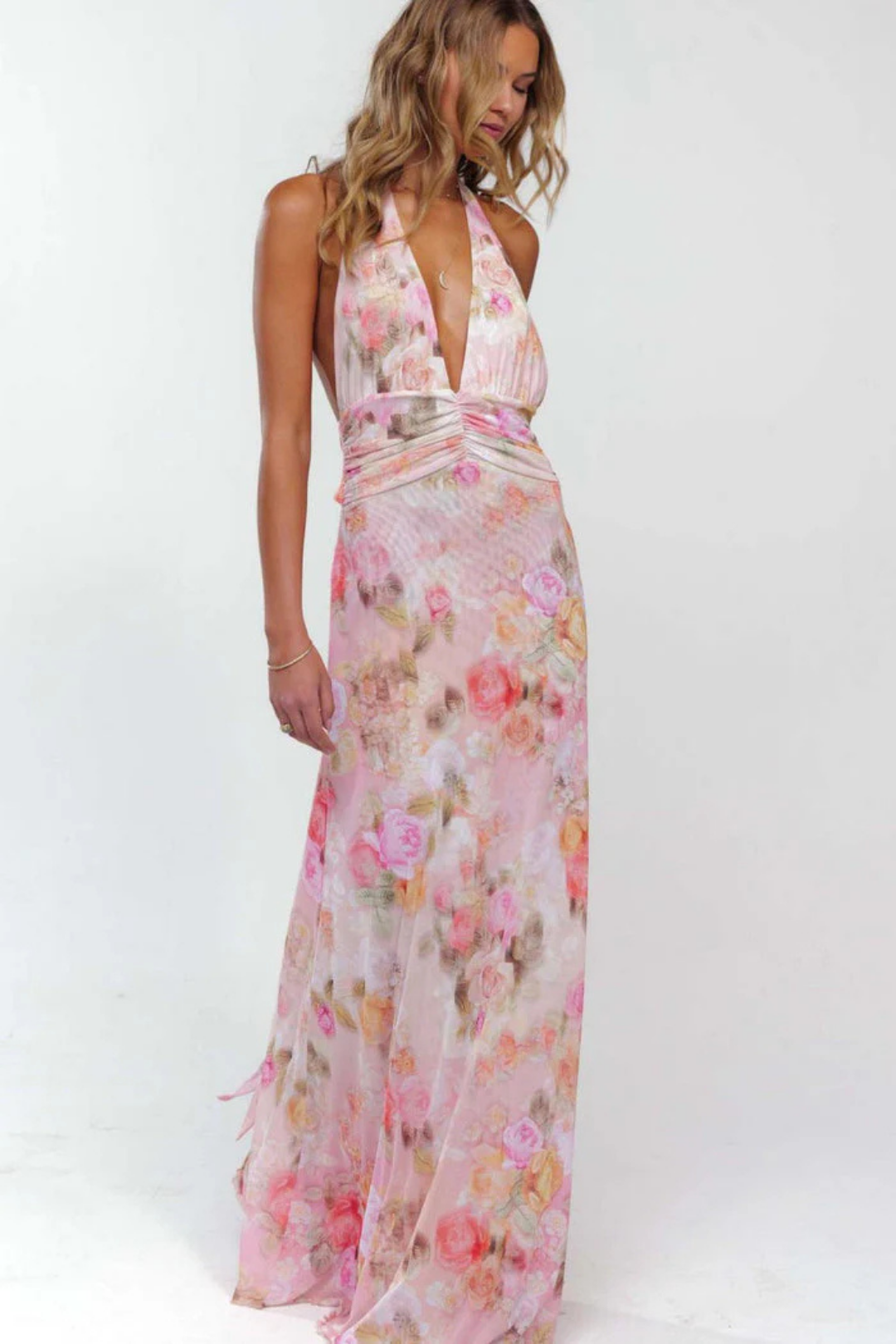 Calista – Abstract pattern – Halter neck maxi dress
