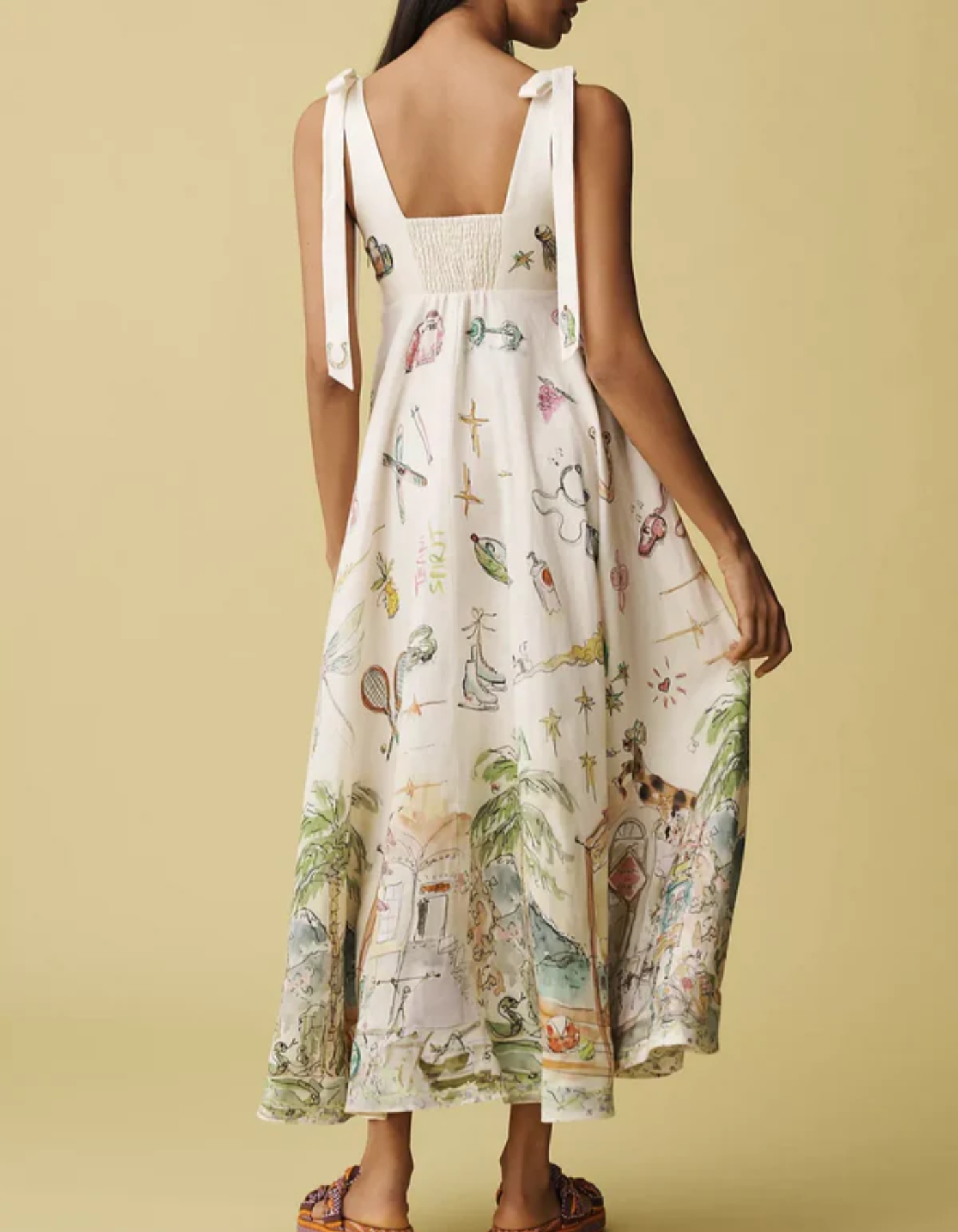 Rivieraise – Illustrated charm – Tie strap midi dress