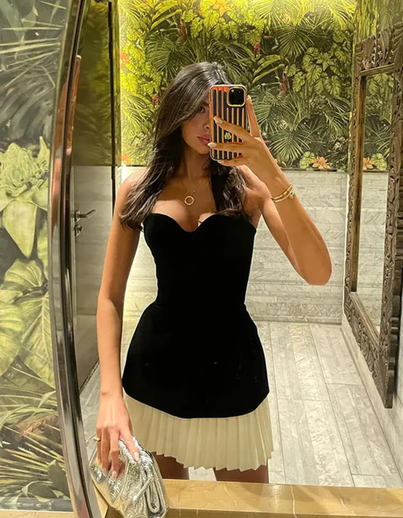 Emilie – Pleated Skirt Contrast Dress – Mini Dress