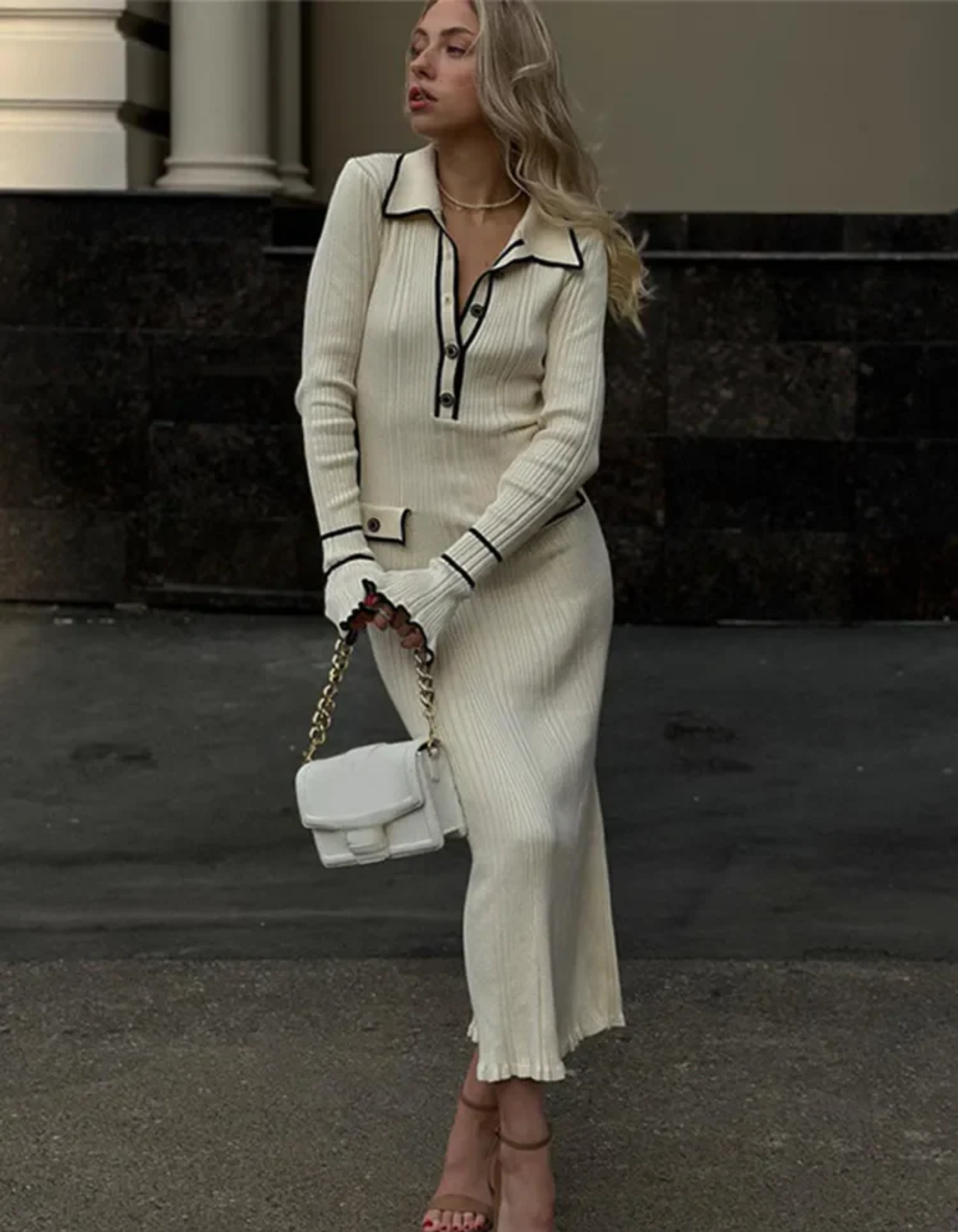Liana – Robe en maille chic – Robe longue côtelée