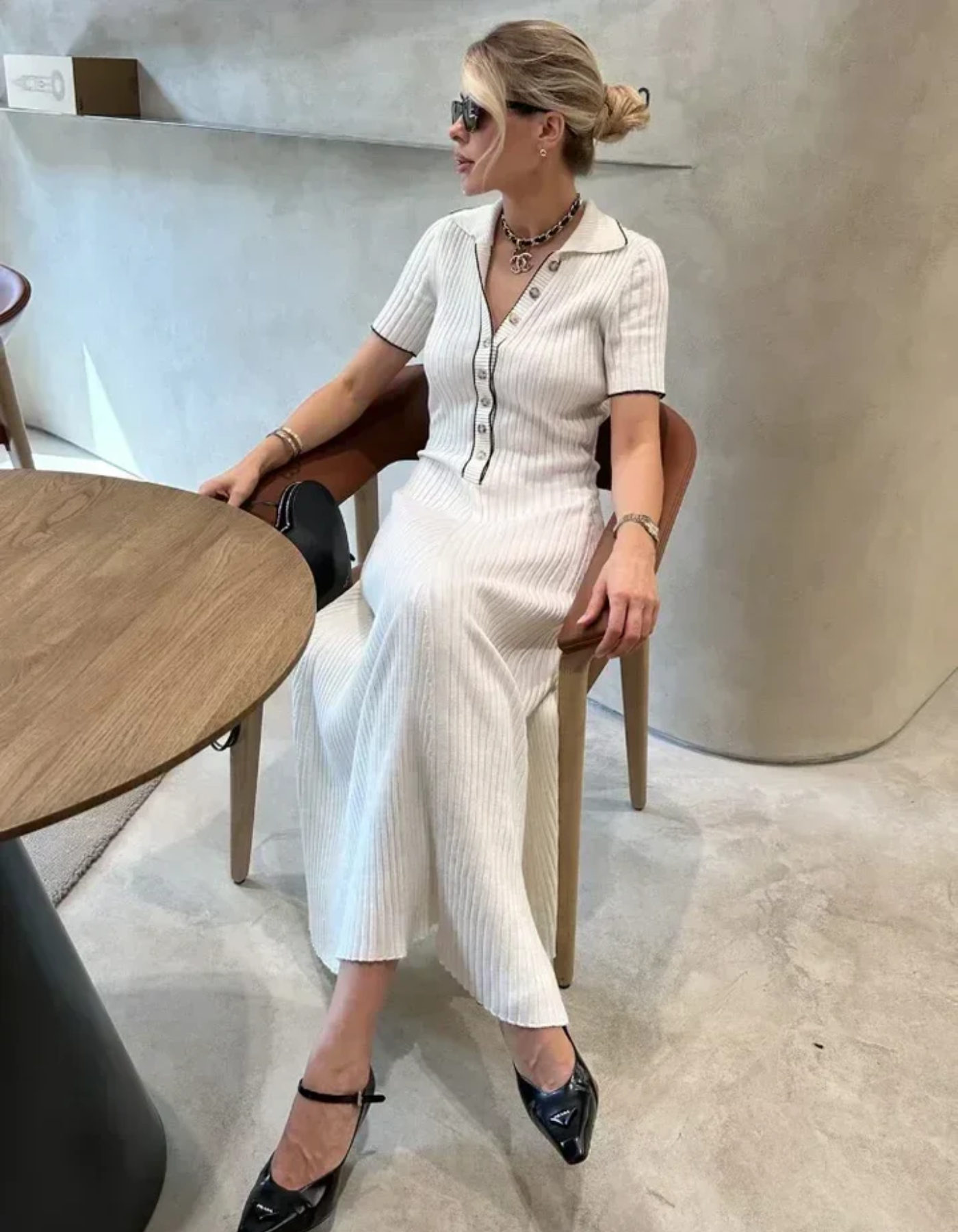 Sofia – Robe polo en maille côtelée – Robe à manches courtes