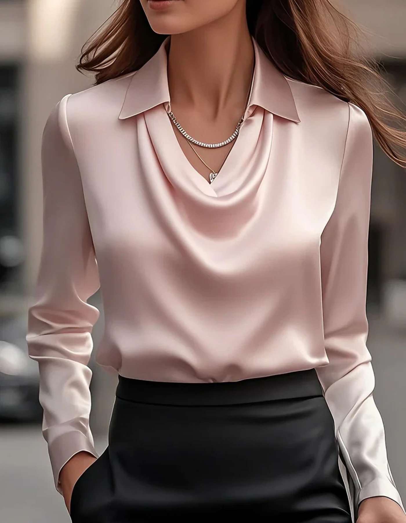 Velanna – Elegant drape – Long sleeve blouse
