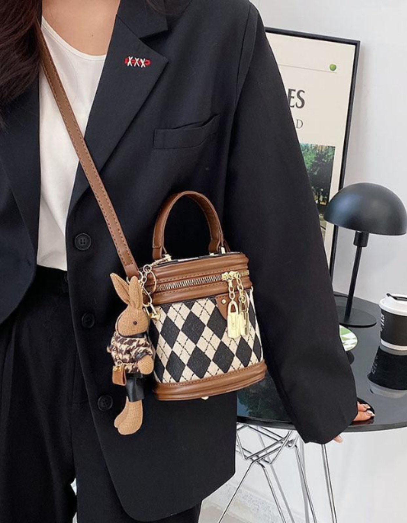 Tessalyn – Argyle bunny charm – Crossbody handbag
