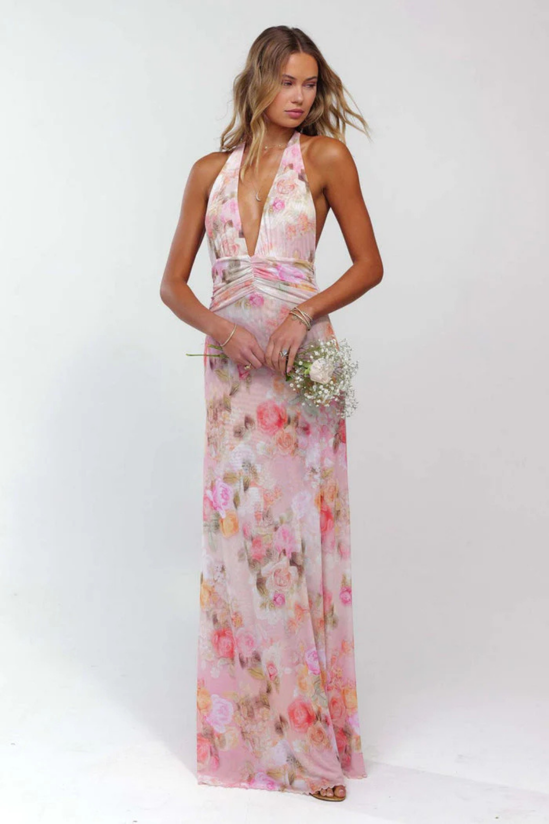 Calista – Abstract pattern – Halter neck maxi dress