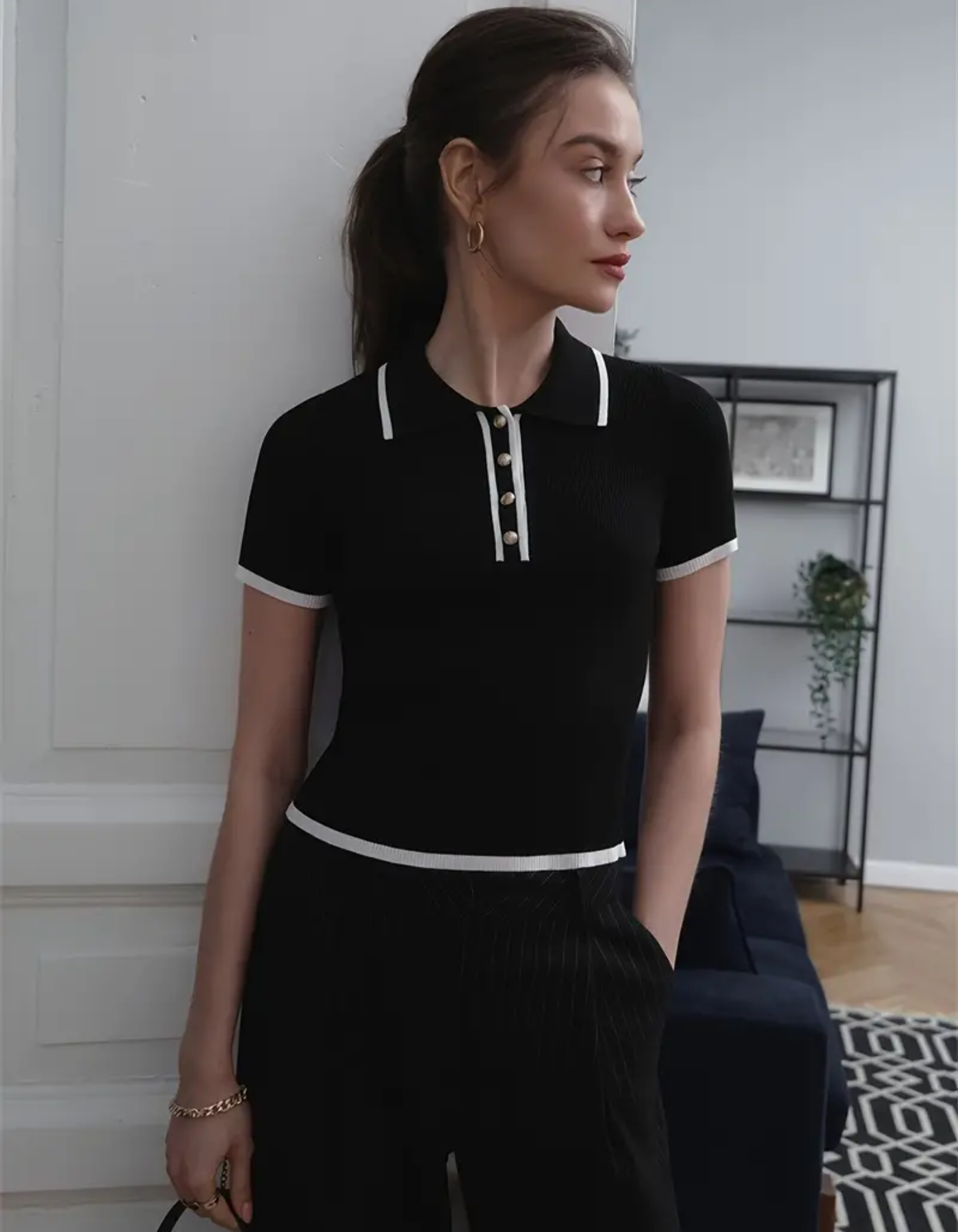Cecilia – Timeless Polo – Ribbed Knit Top
