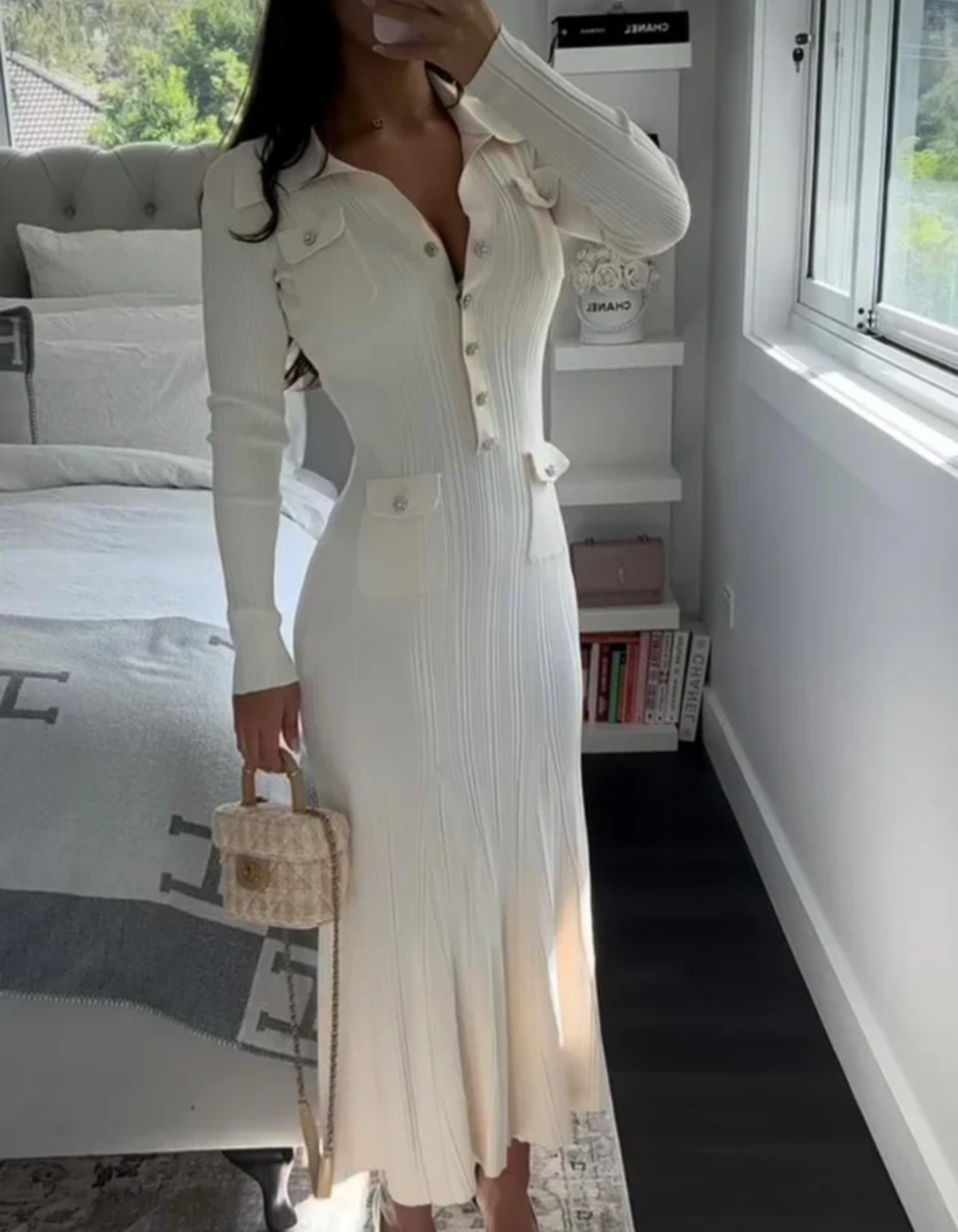 Luanne – Chic ribbed elegance – Buttoned midi dress