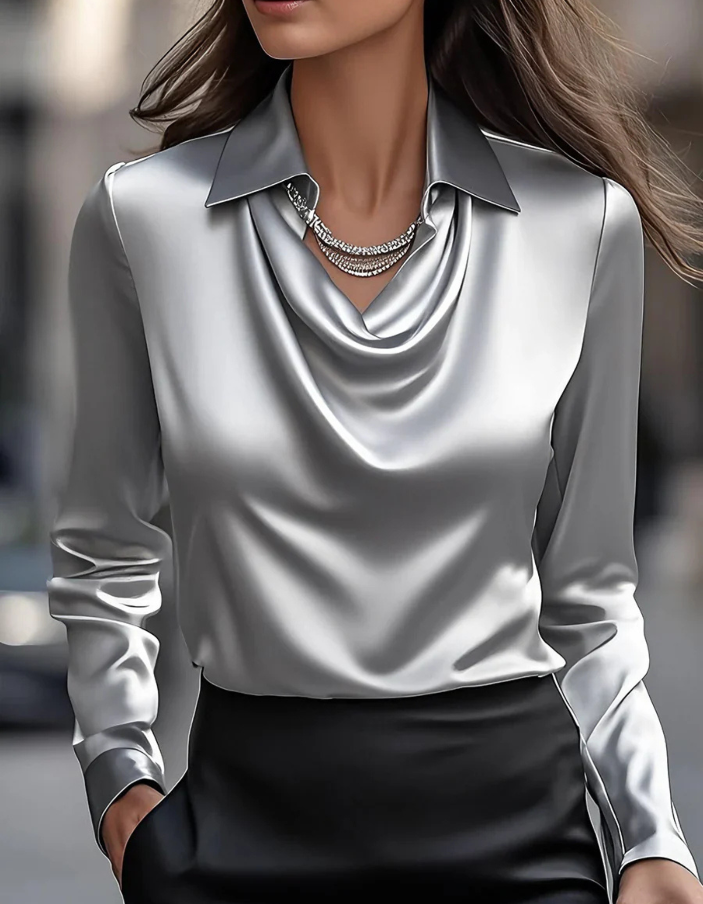 Velanna – Elegant drape – Long sleeve blouse