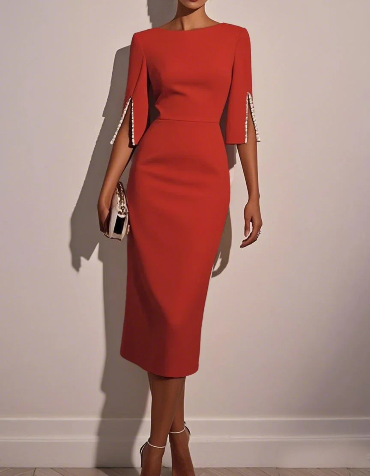 Adalina – Elegant pearl detail – Midi dress