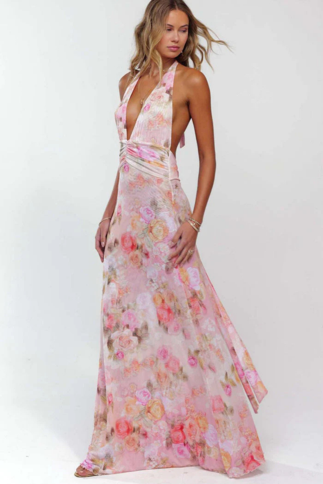 Calista – Abstract pattern – Halter neck maxi dress