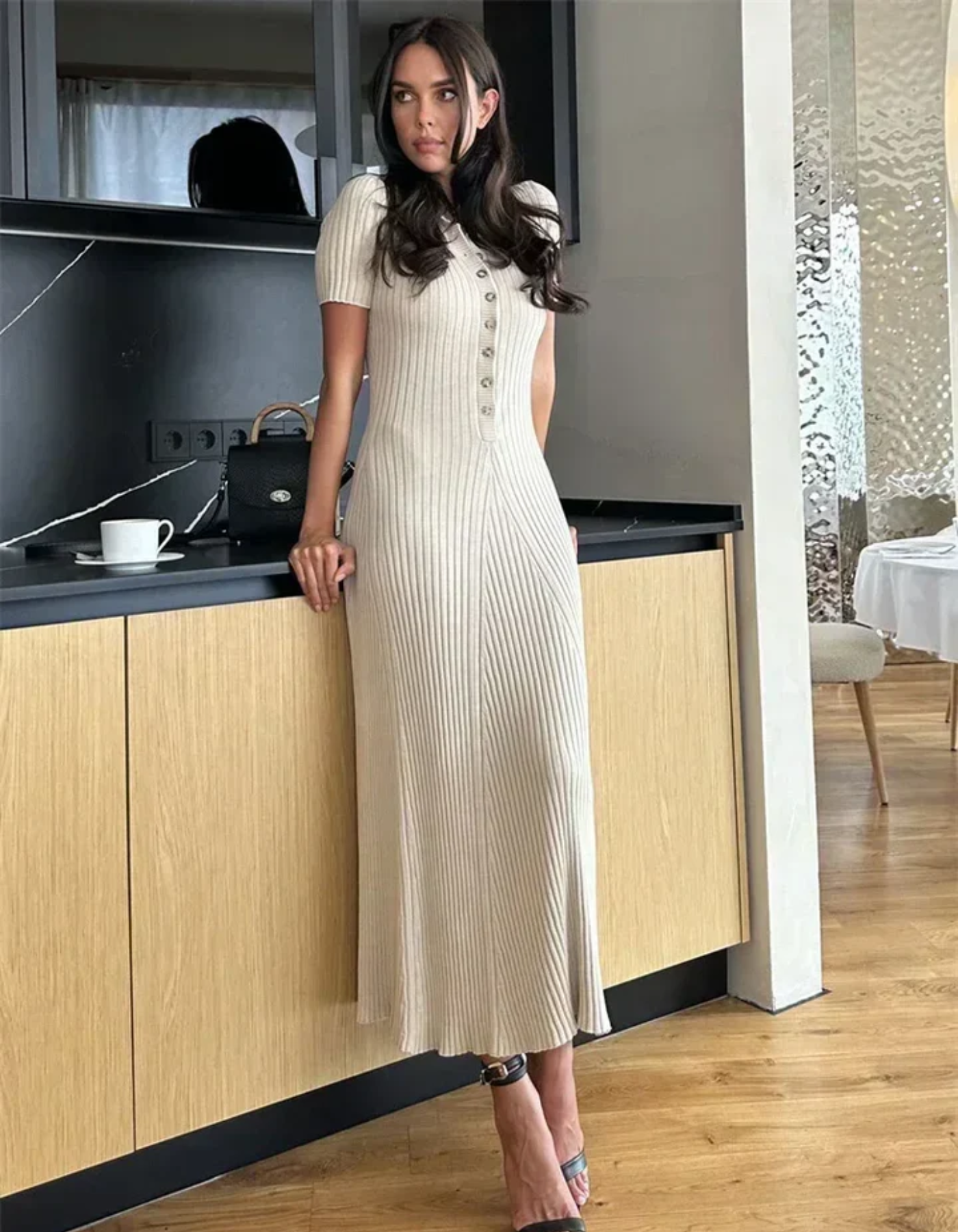 Sofia – Robe polo en maille côtelée – Robe à manches courtes